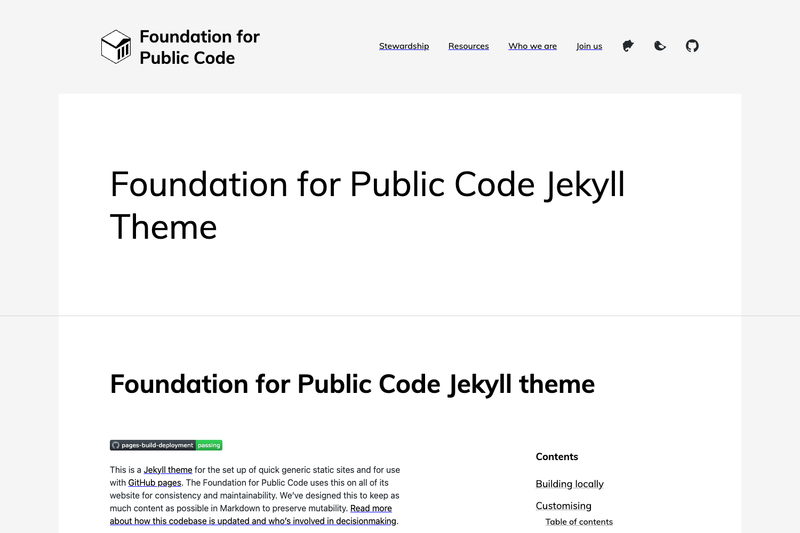Image for Foundation for Public Code Jekyll theme on template0.com Image for Foundation for Public Code Jekyll theme on template0.com