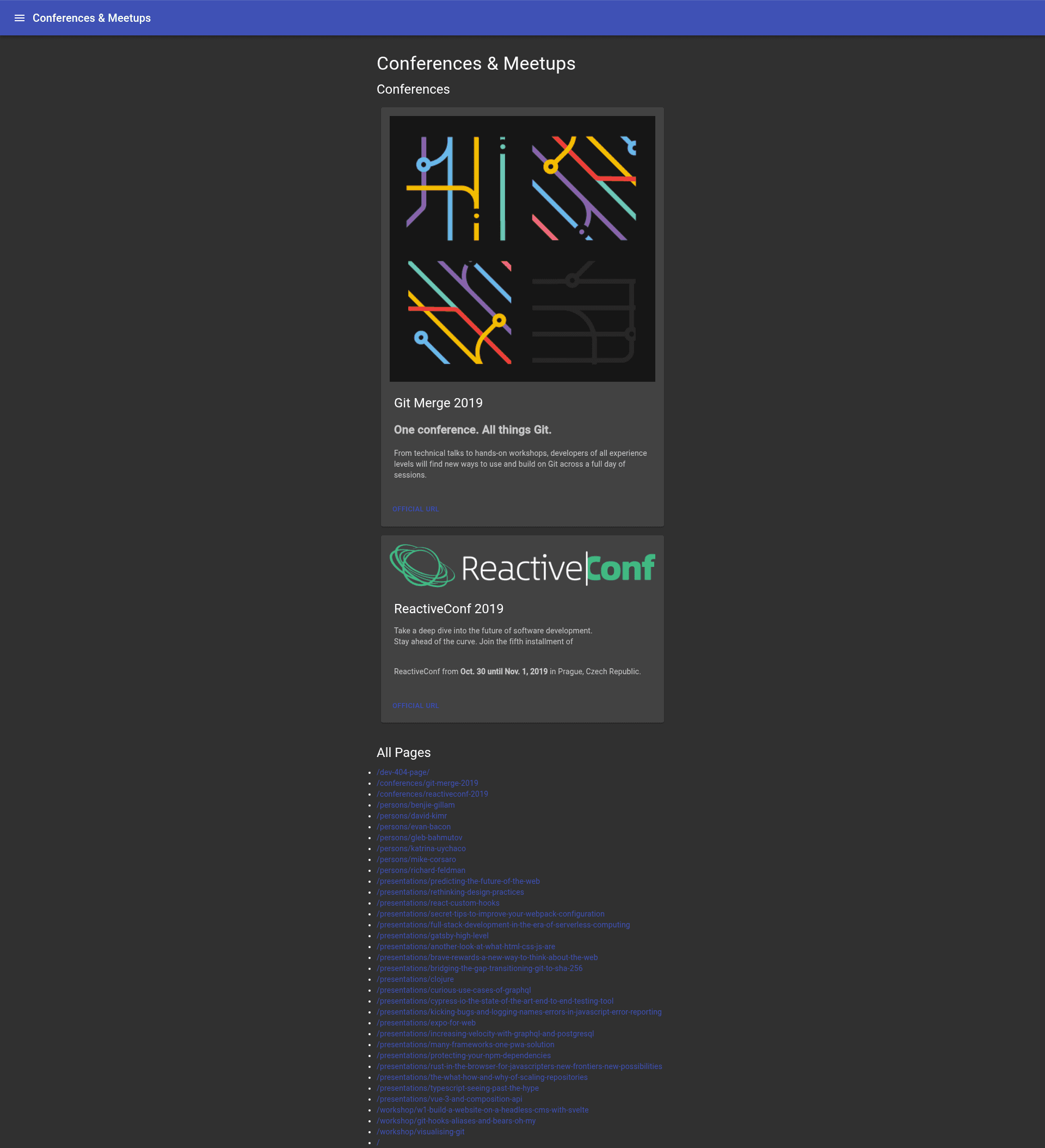 screenshot of Kontent Gatsby Events Notes on template0.com