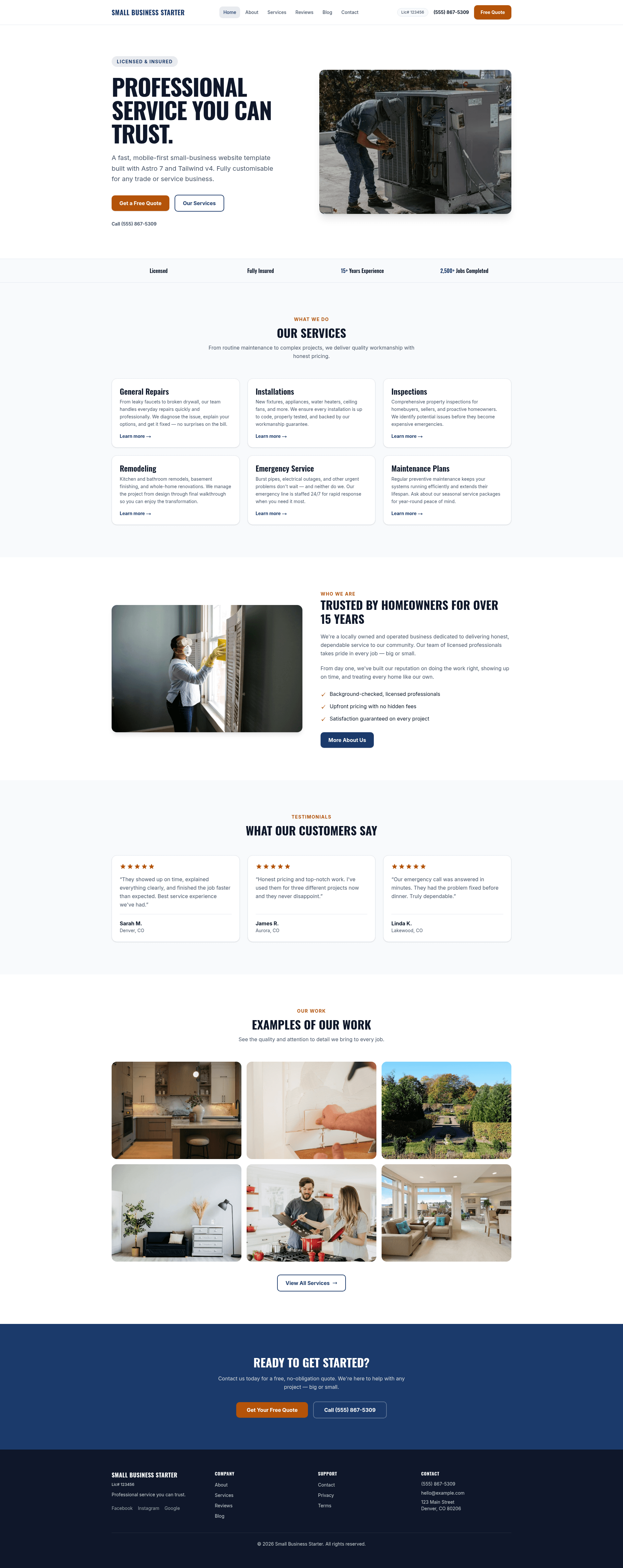 screenshot of Small Business Starter on template0.com
