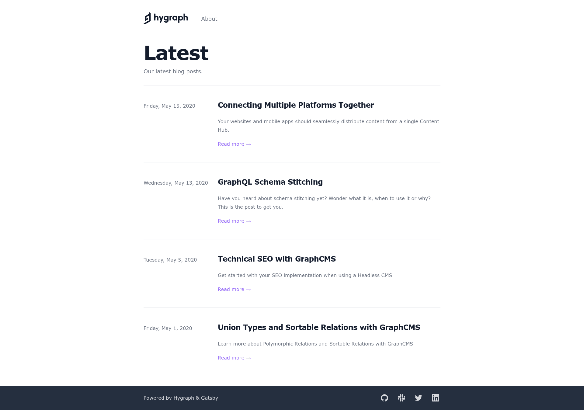 screenshot of Gatsby Starter Hygraph Blog on template0.com