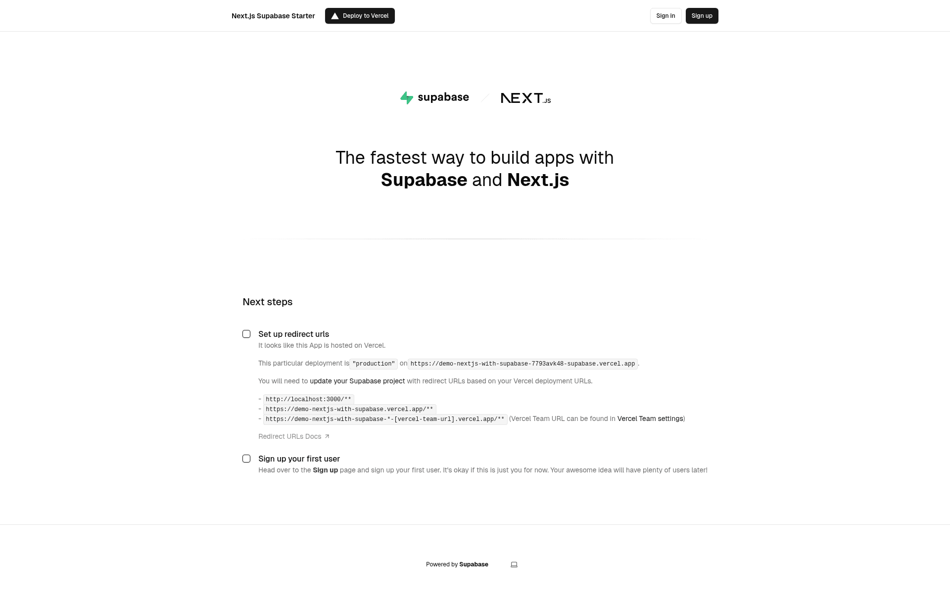 screenshot of Next.js and Supabase Starter Kit on template0.com