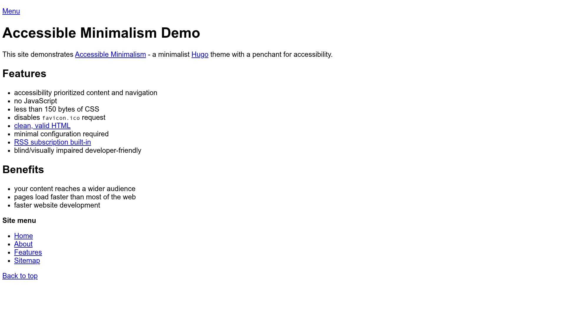 screenshot of Accessible Minimalism on template0.com
