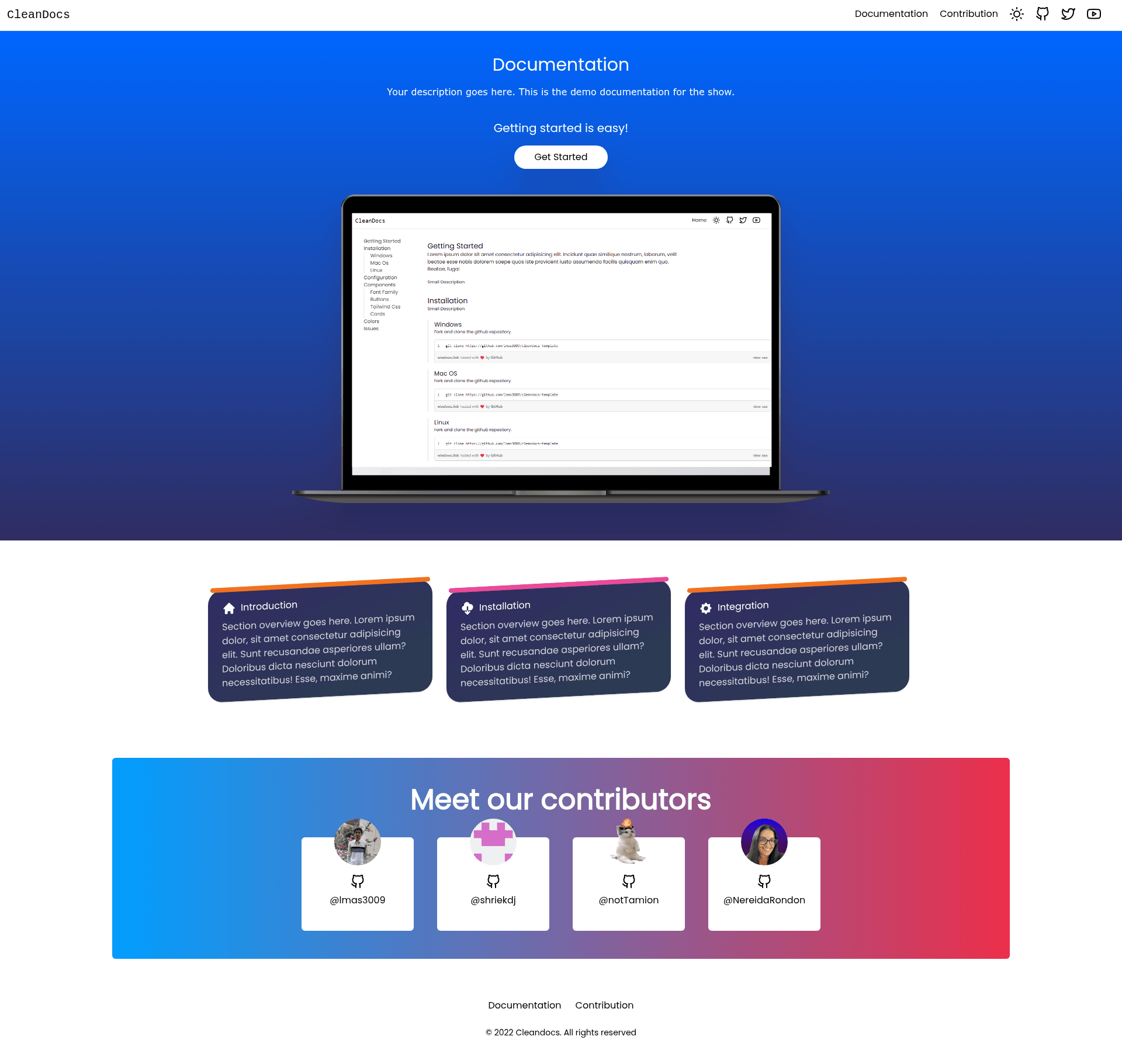 screenshot of cleandocs-template on template0.com