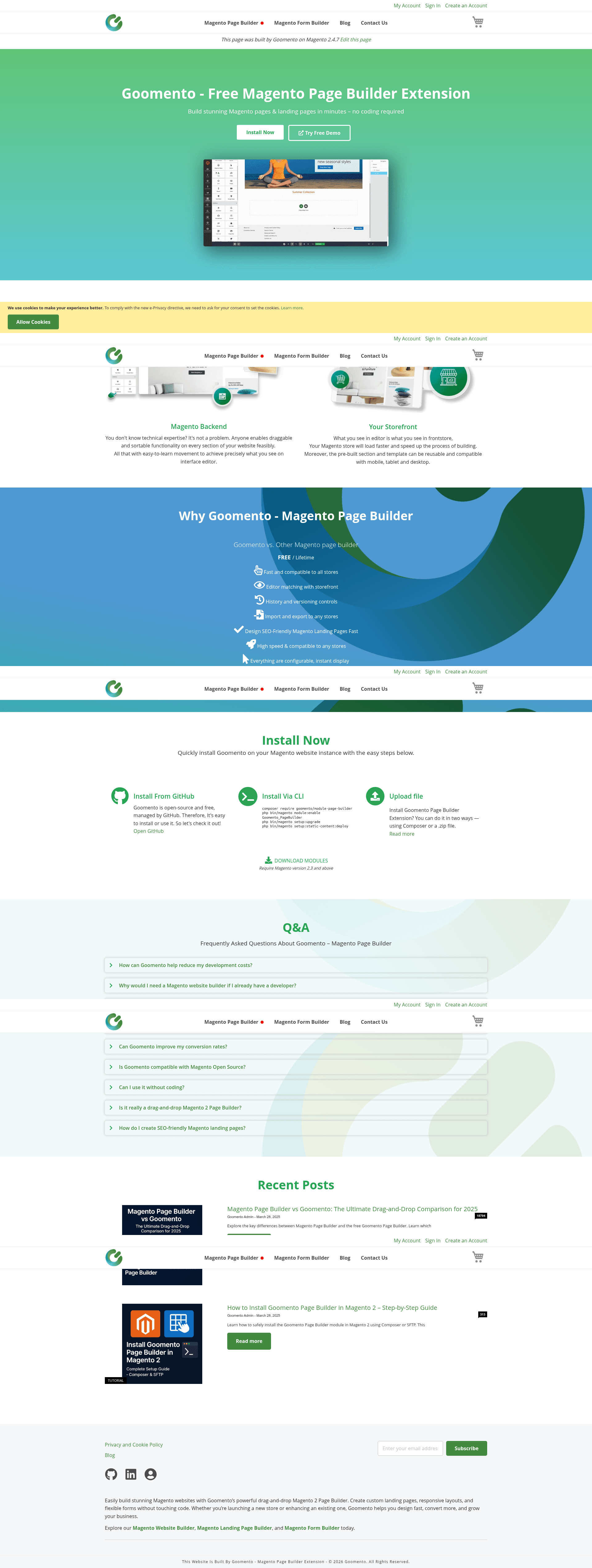 screenshot of Goomento PageBuilder on template0.com