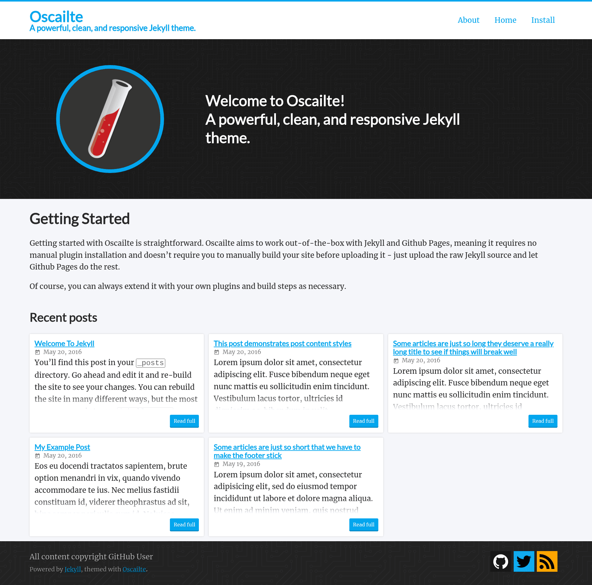 screenshot of Oscailte on template0.com