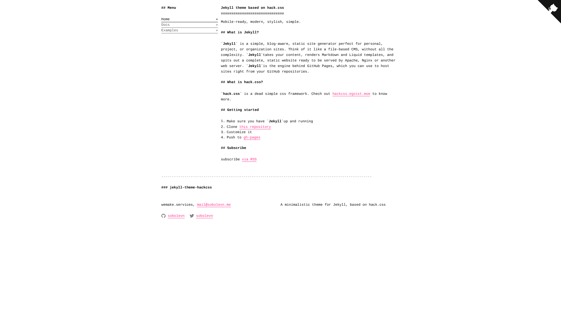 screenshot of Jekyll theme HackCSS on template0.com
