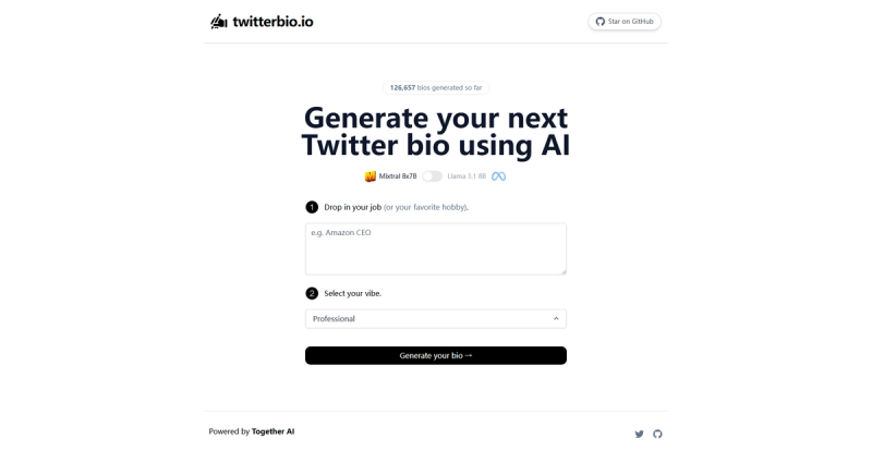 Image for Twitter Bio Generator(AI nextjs template) on template0.com