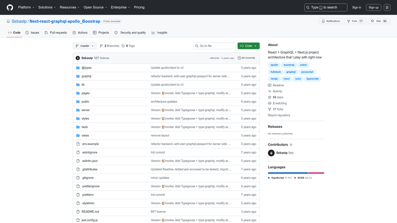 Image for React + GraphQL + Next.js + Apollo + Scss + Typescript Starter on template0.com