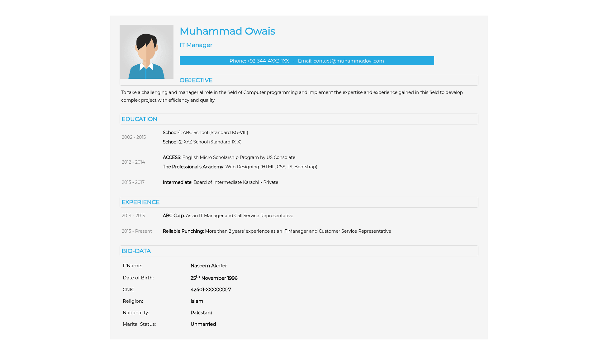 screenshot of HTML-CSS-CV on template0.com