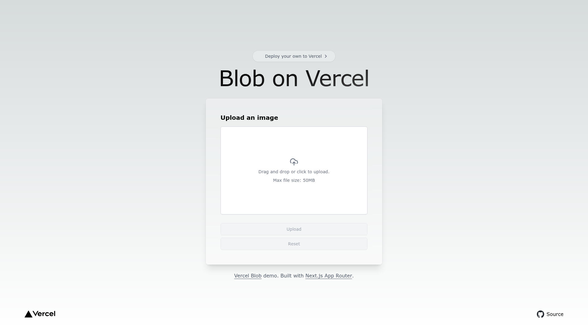 screenshot of Vercel Blob Next.js Starter on template0.com
