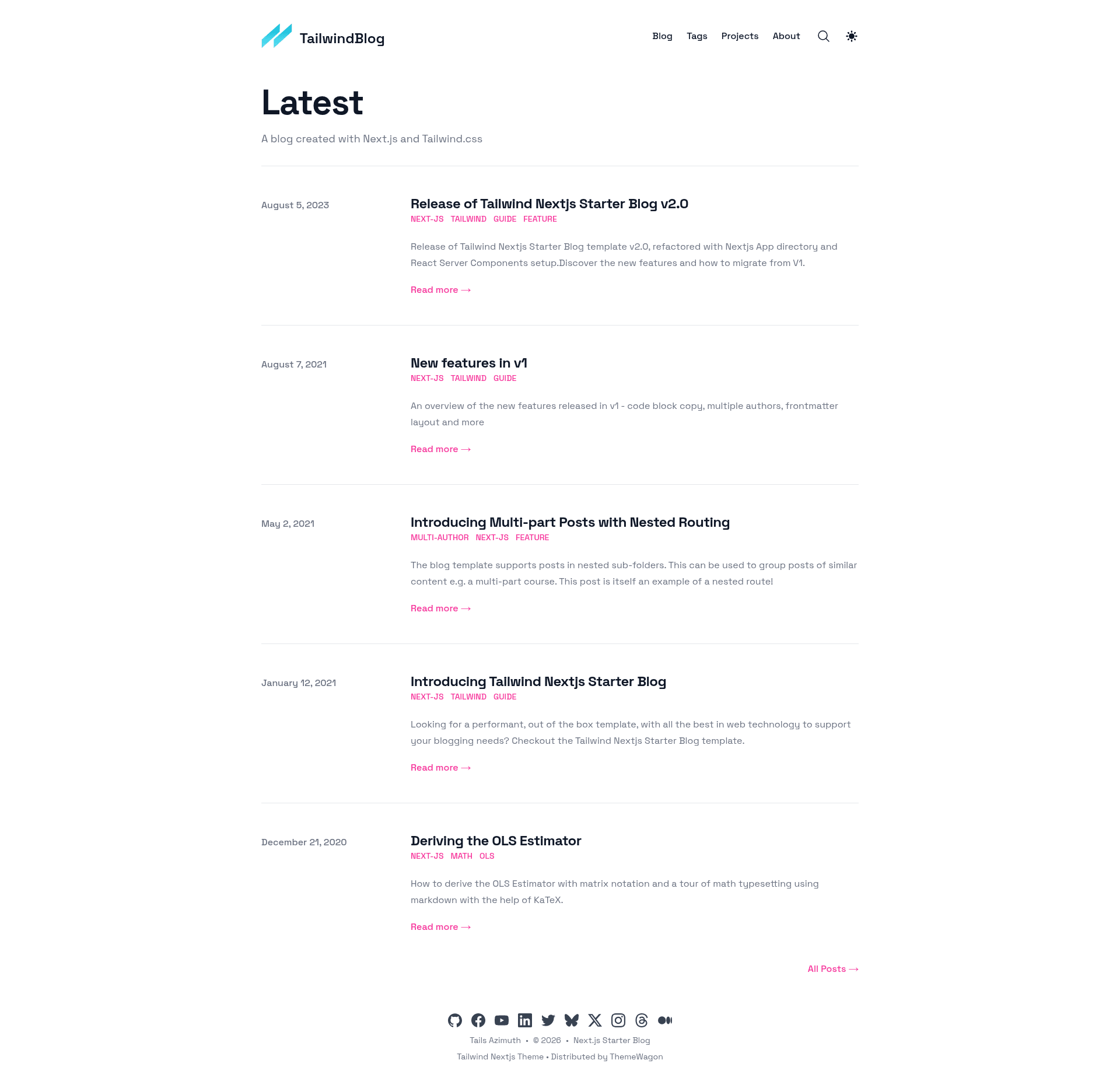 screenshot of TailwindBlog on template0.com