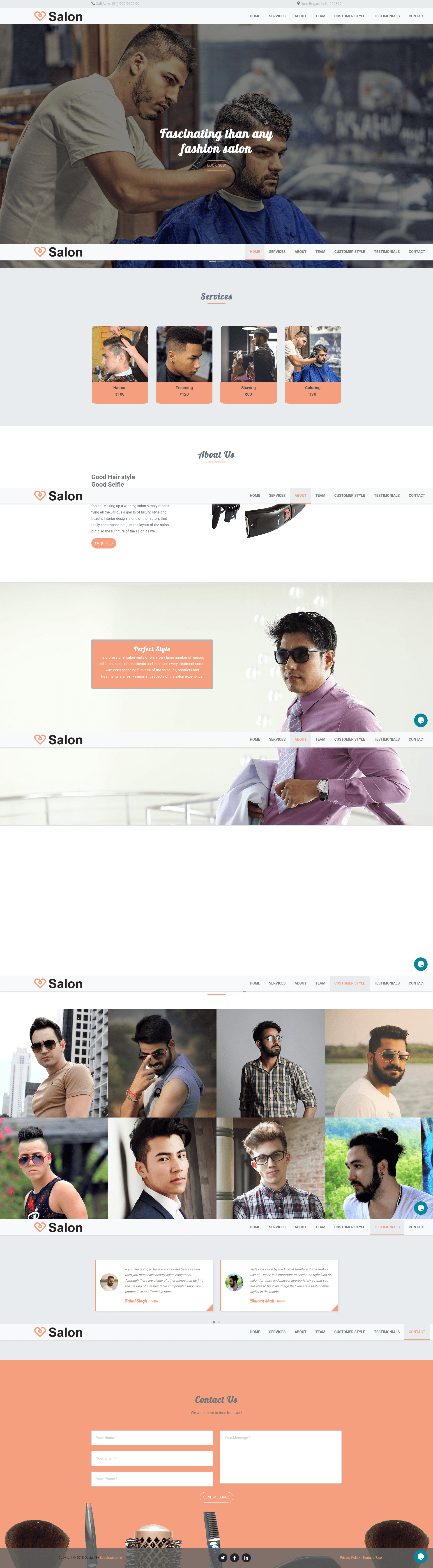 screenshot of Salon – Free HTML5 Hair Salon Website Template on template0.com