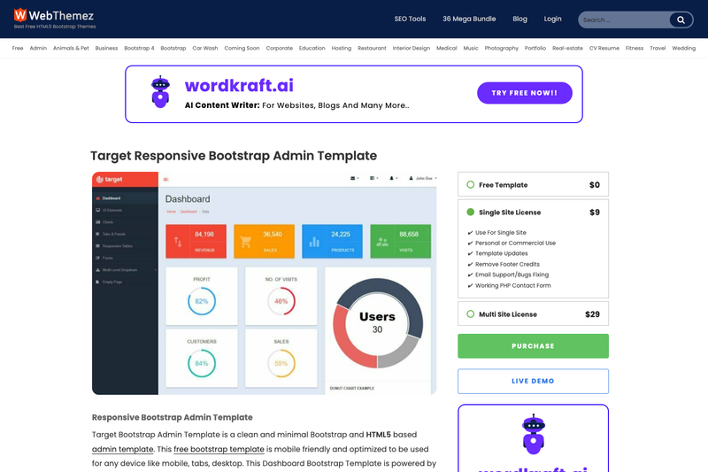Image for Target Free Bootstrap Admin Template on template0.com Image for Target Free Bootstrap Admin Template on template0.com