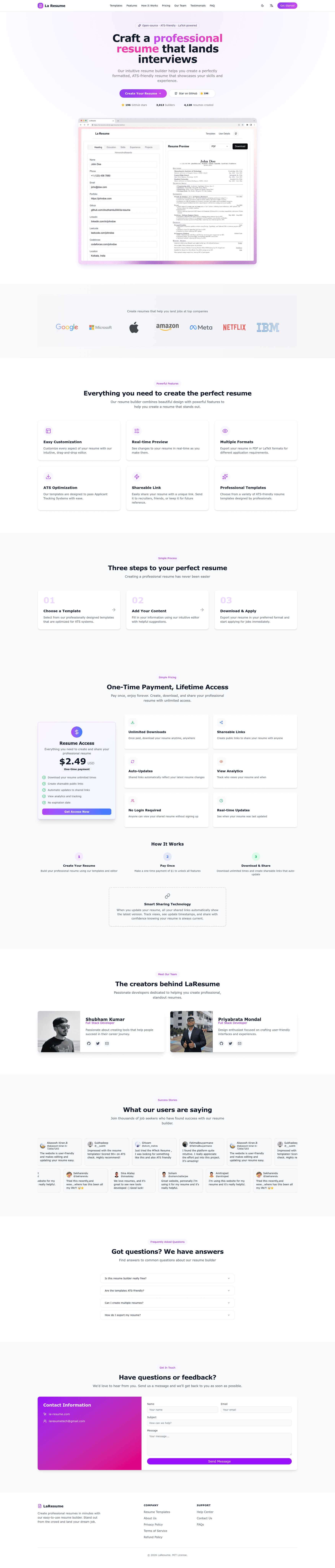 screenshot of La-Resume on template0.com