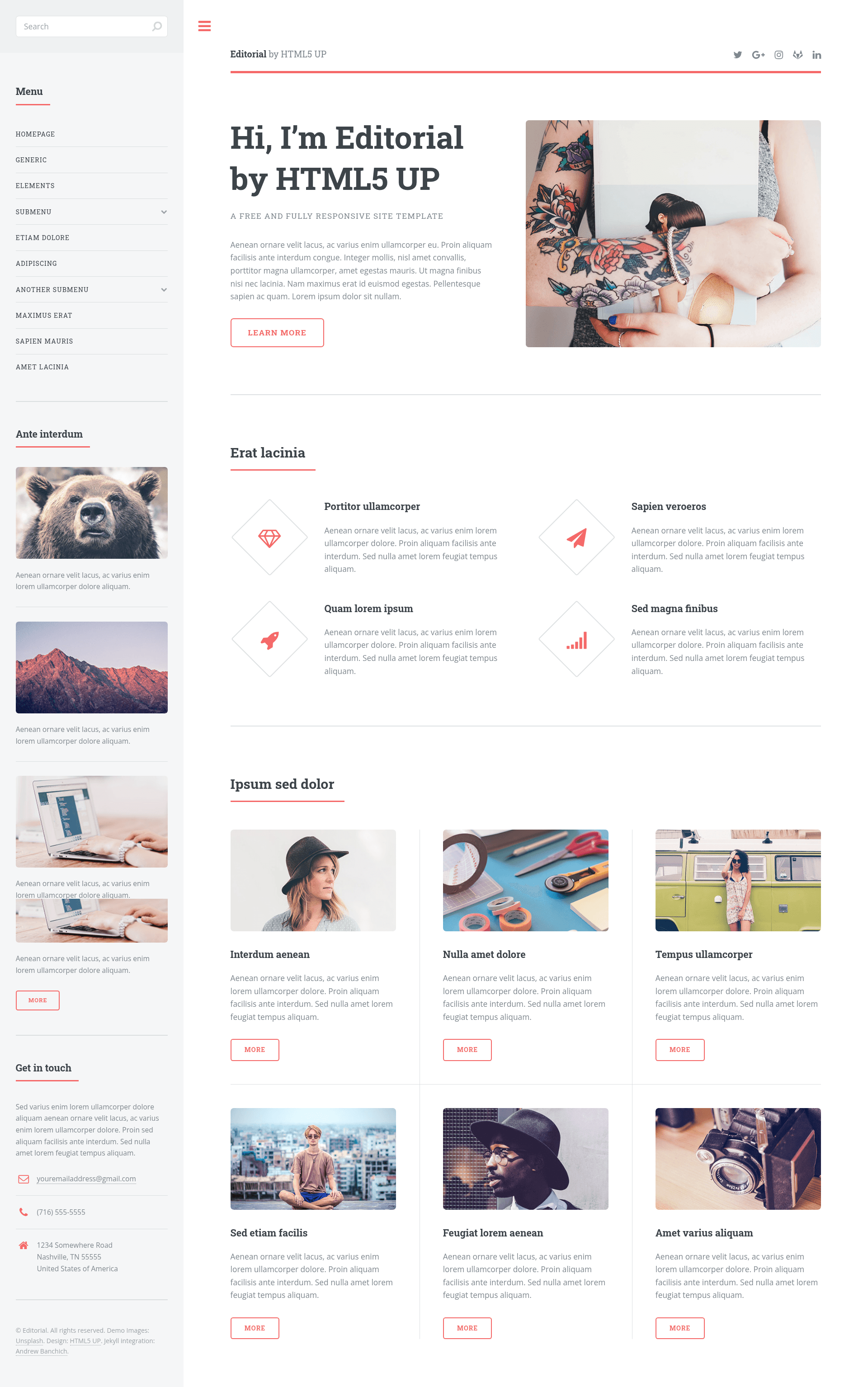 screenshot of Editorial Jekyll Theme on template0.com