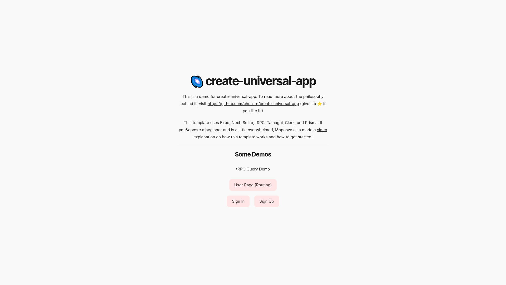 screenshot of create-universal-app (CUA) on template0.com