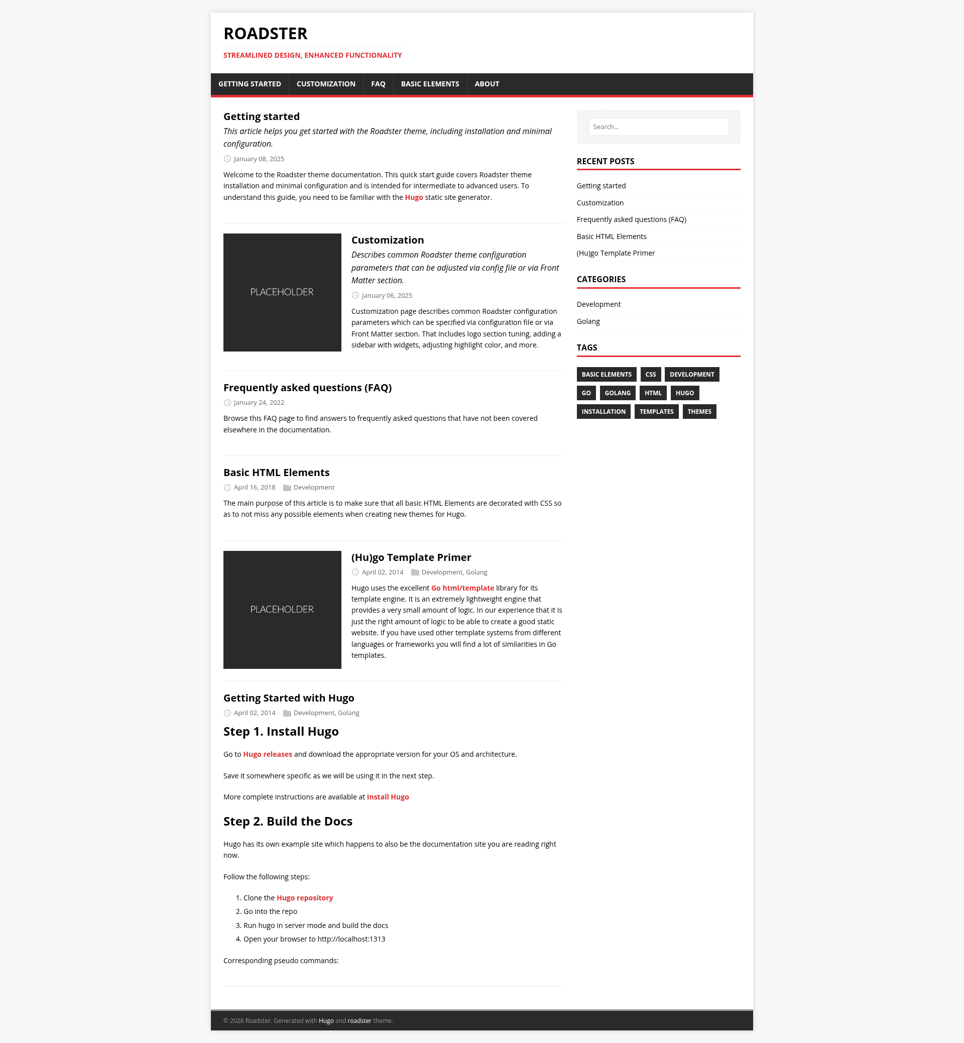 screenshot of Roadster on template0.com