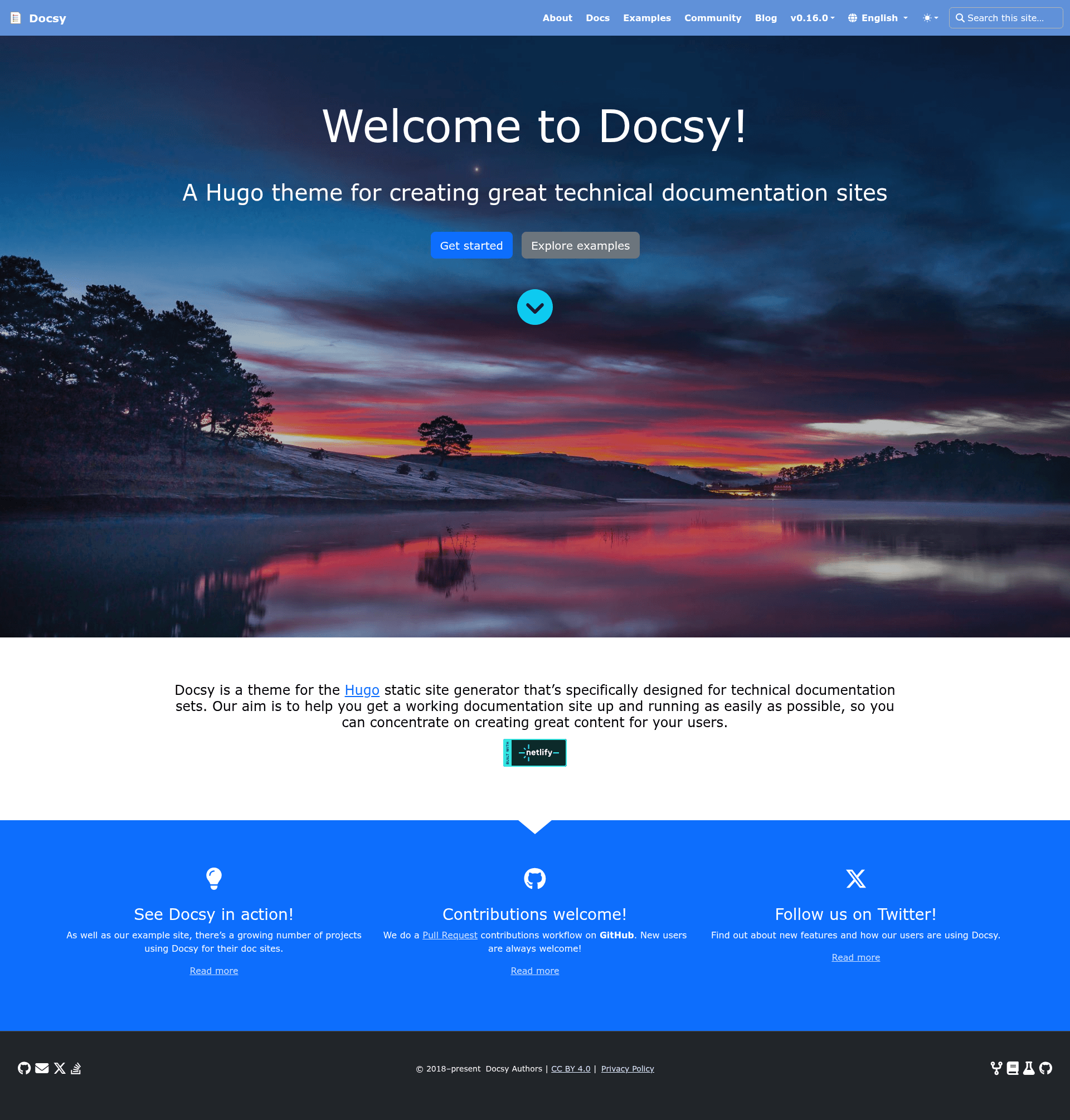 screenshot of Docsy Example Project on template0.com