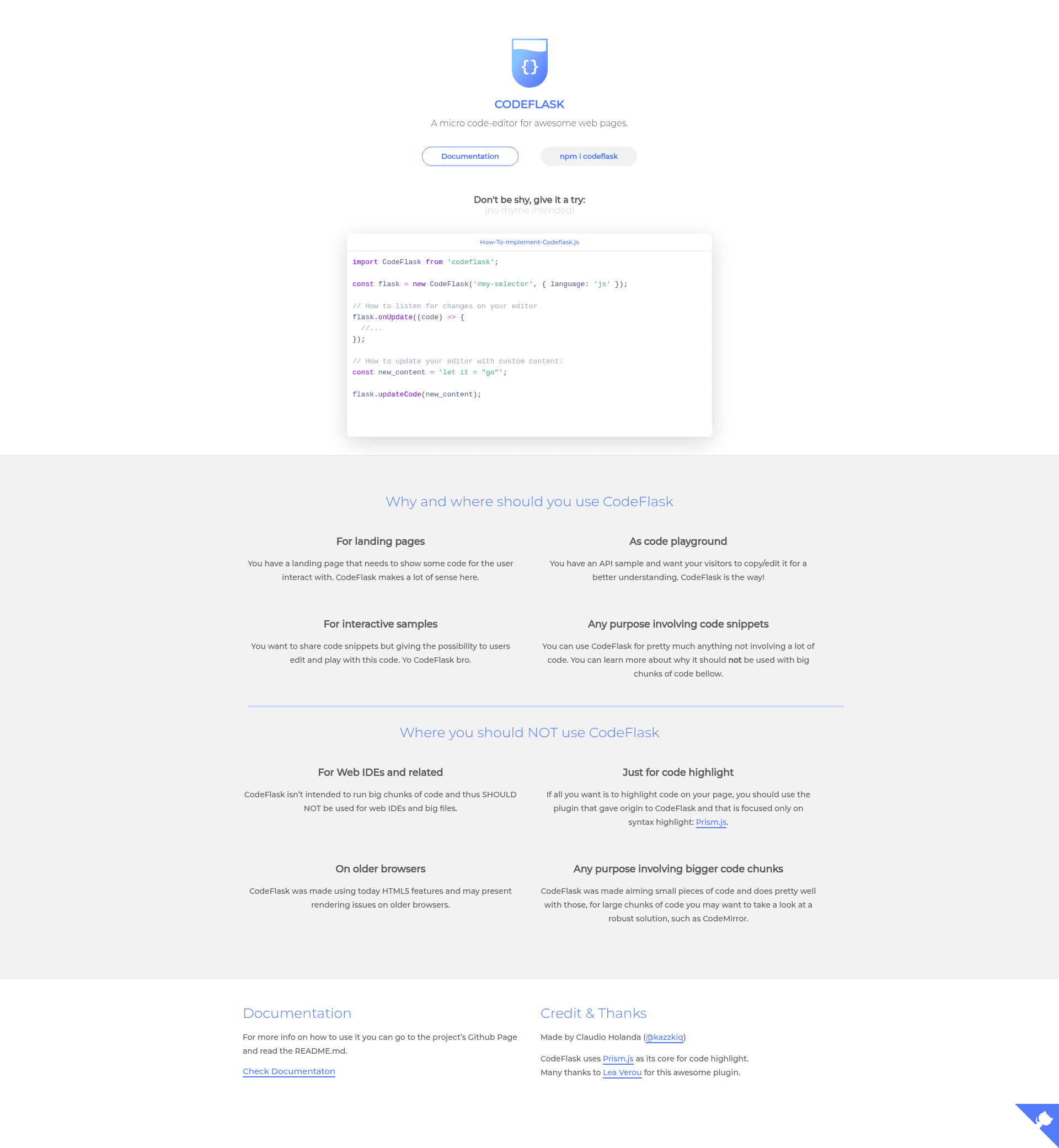 screenshot of CodeFlask on template0.com