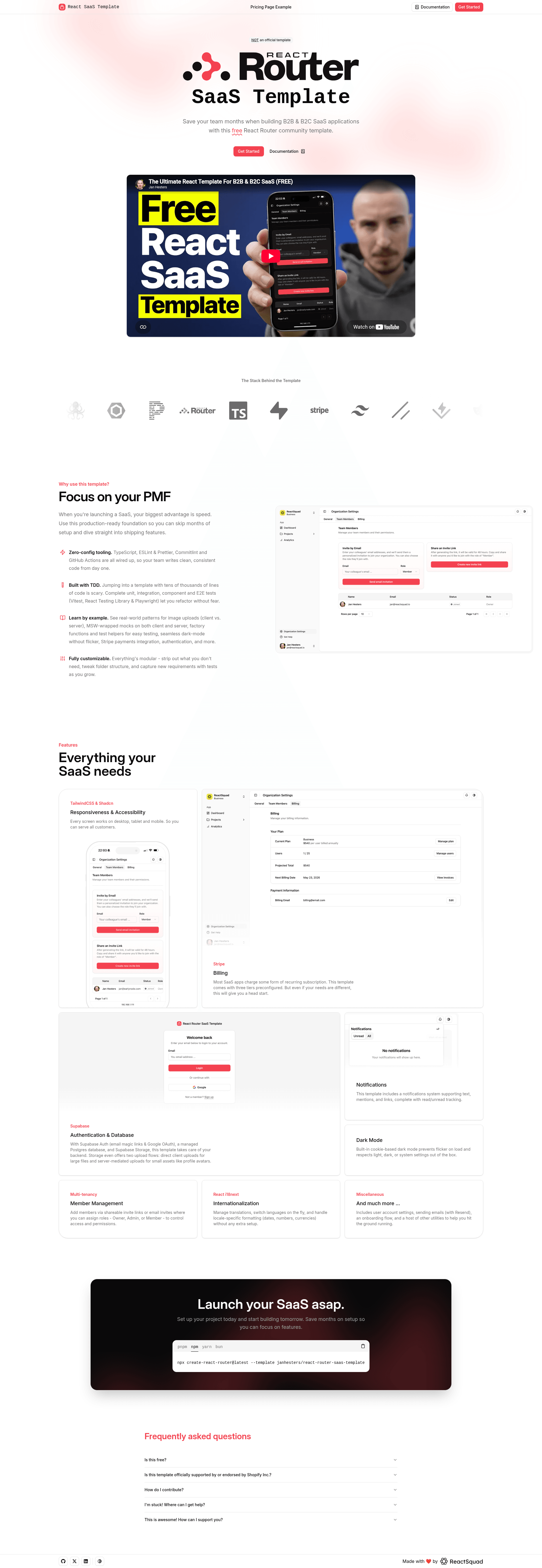 screenshot of React Router SaaS Template on template0.com