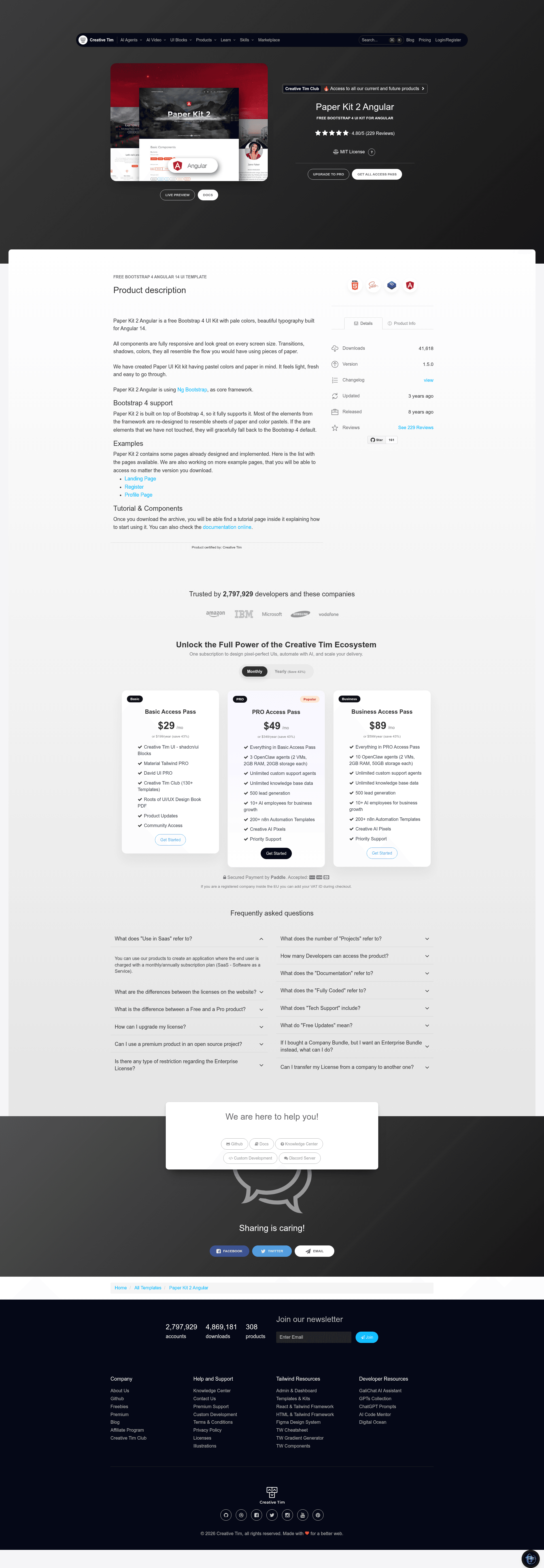 screenshot of Paper Kit 2 Angular on template0.com