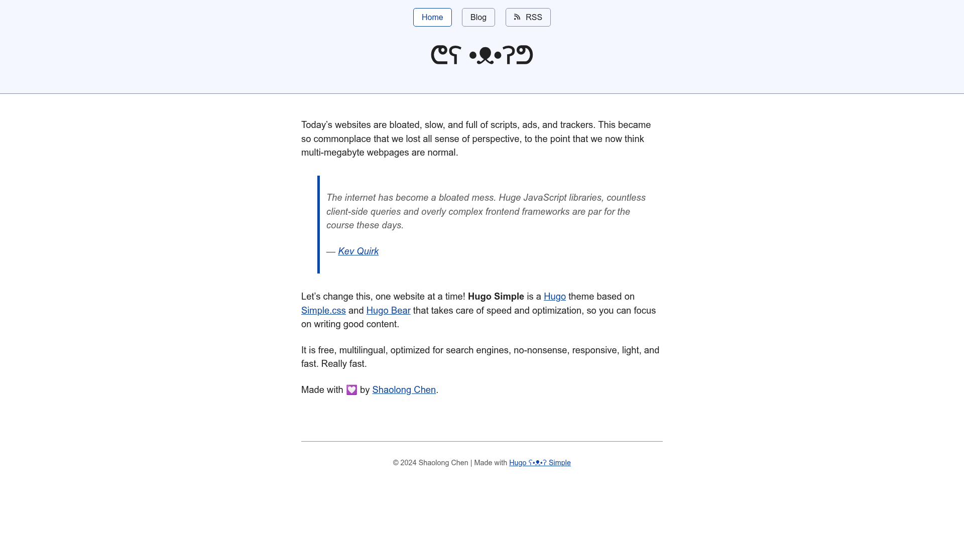 screenshot of Hugo Simple on template0.com