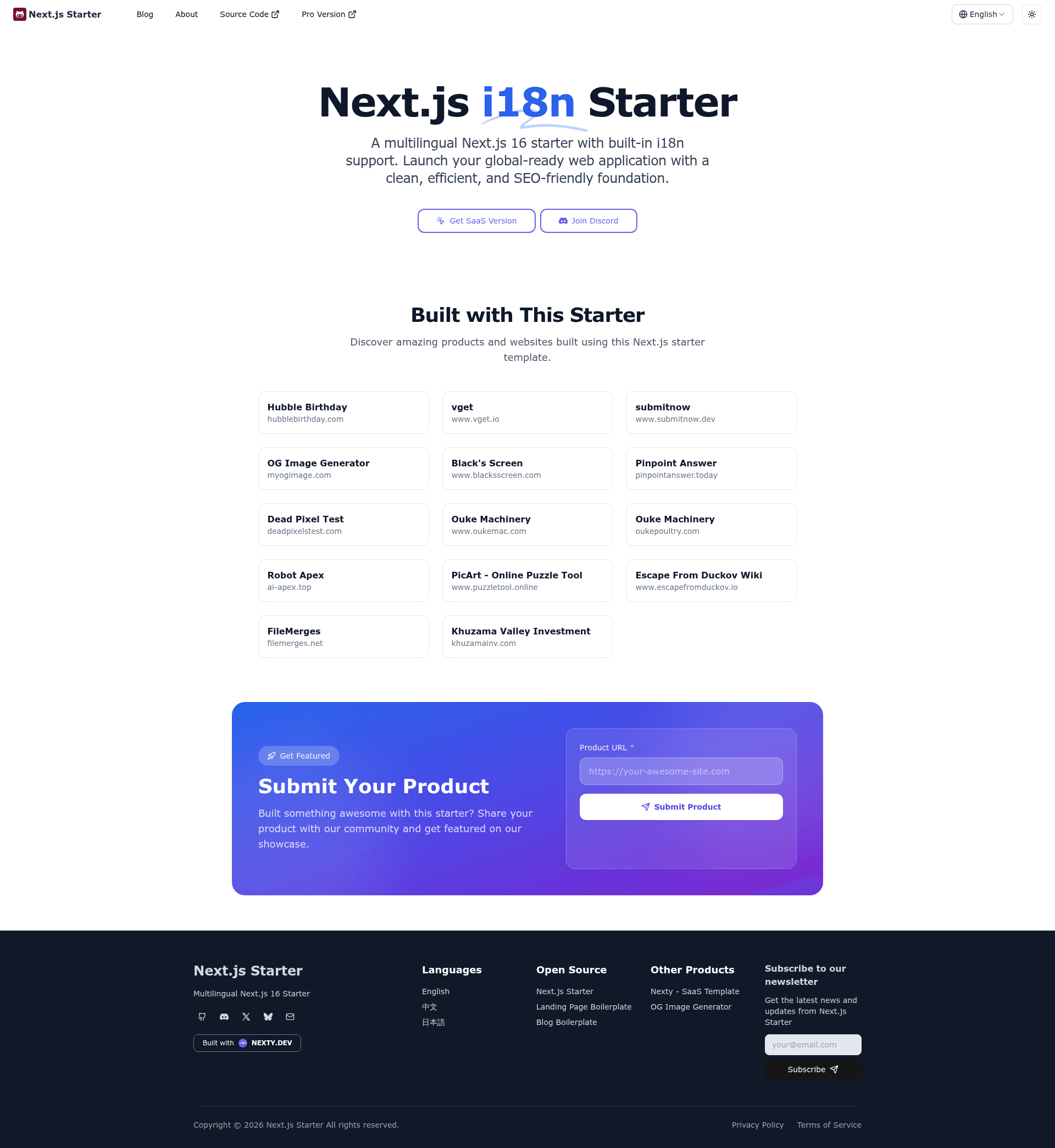 screenshot of Next.js Starter on template0.com