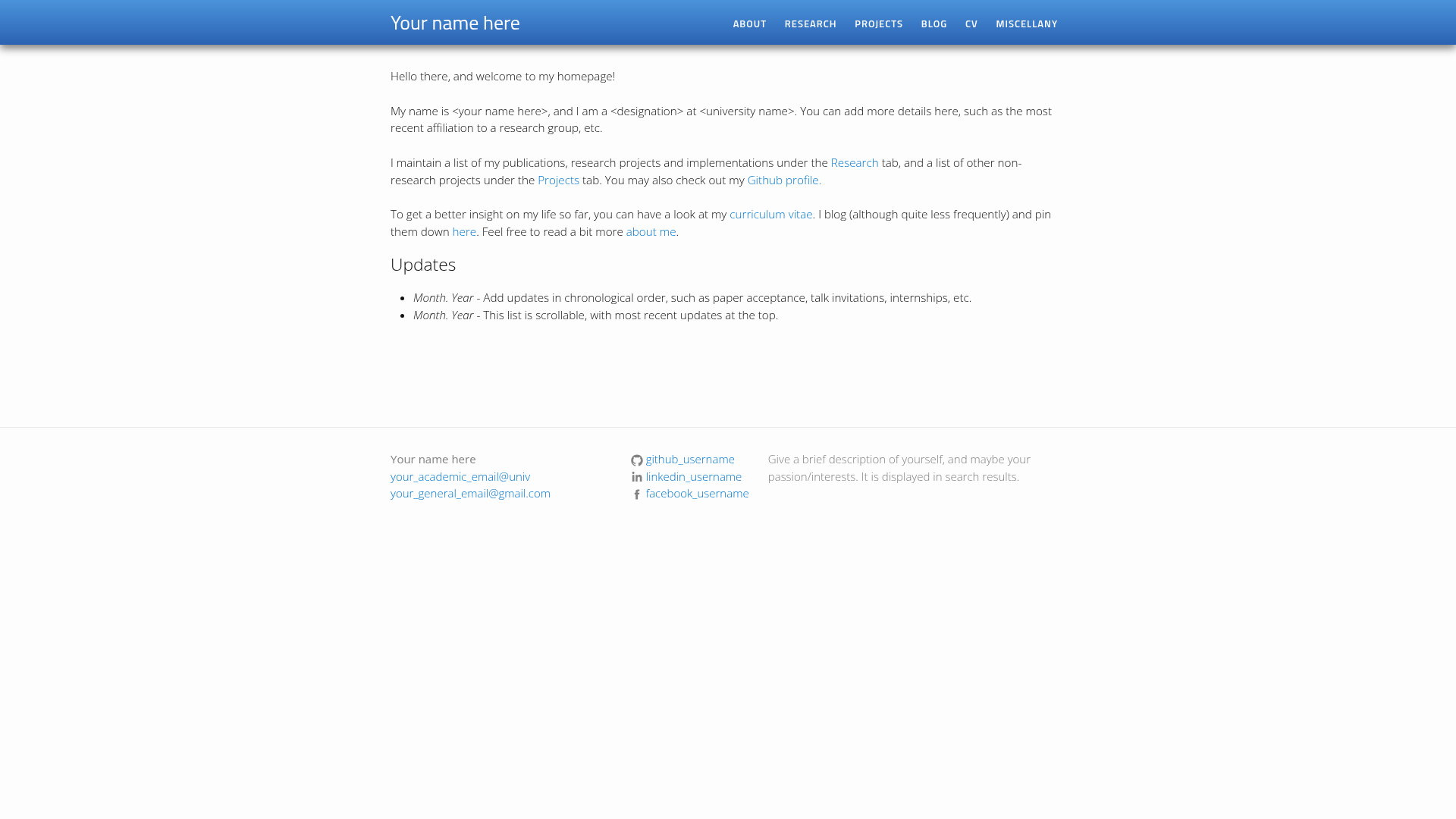 screenshot of Academic Portfolio on template0.com