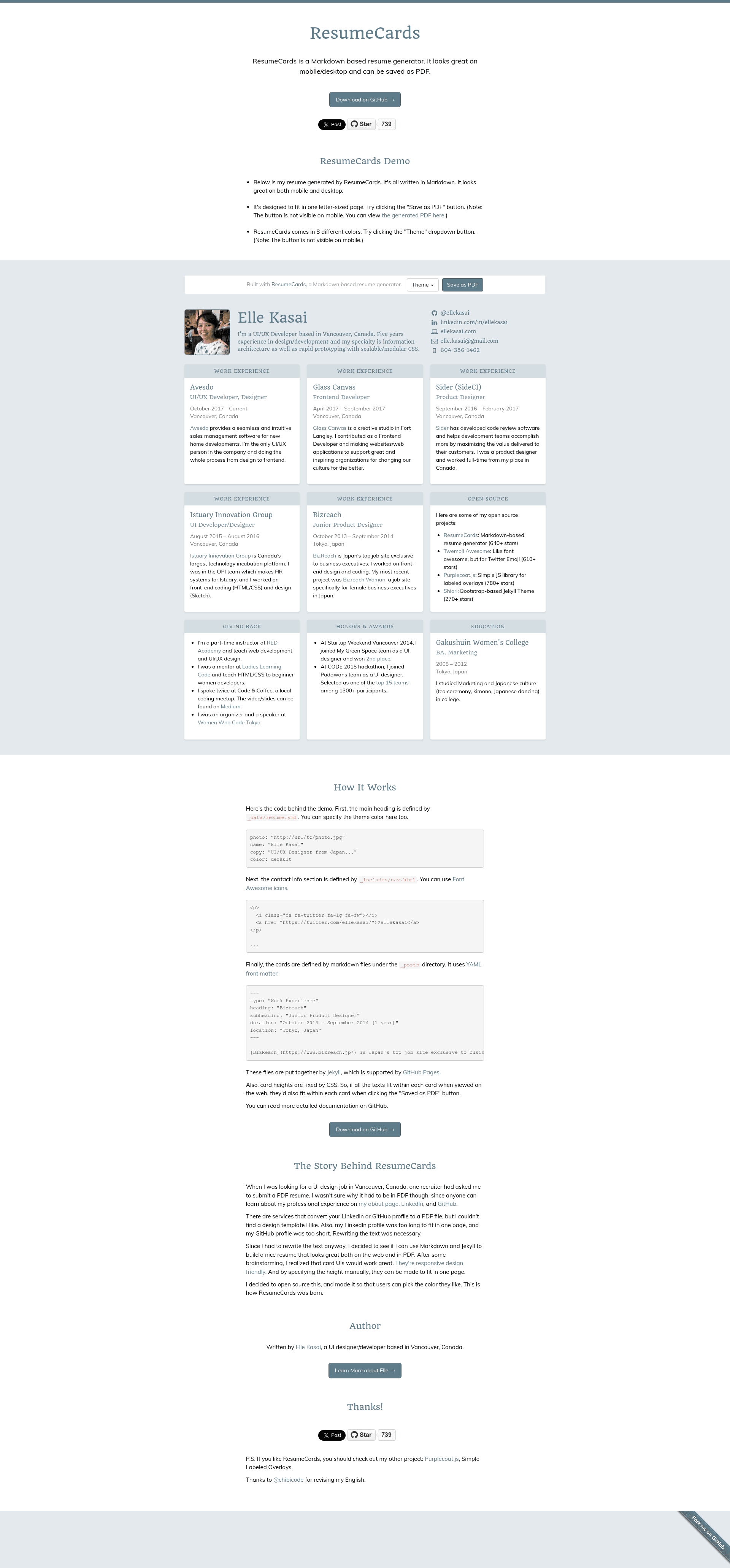 screenshot of ResumeCards on template0.com