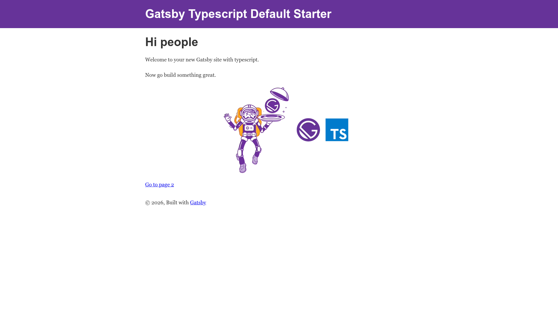 screenshot of Gatsby Typescript Default Starter on template0.com