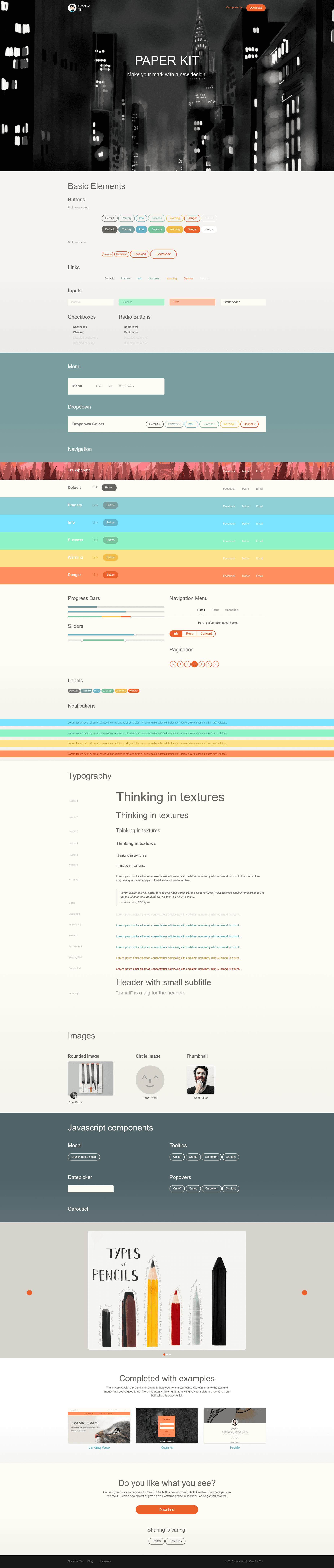screenshot of Paper Kit – Free Bootstrap UI Kit on template0.com
