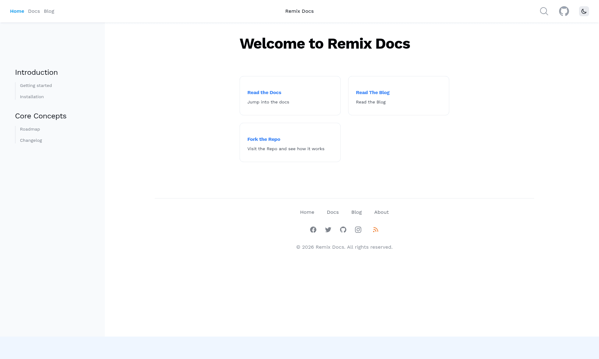 screenshot of Remix Docs Stack on template0.com