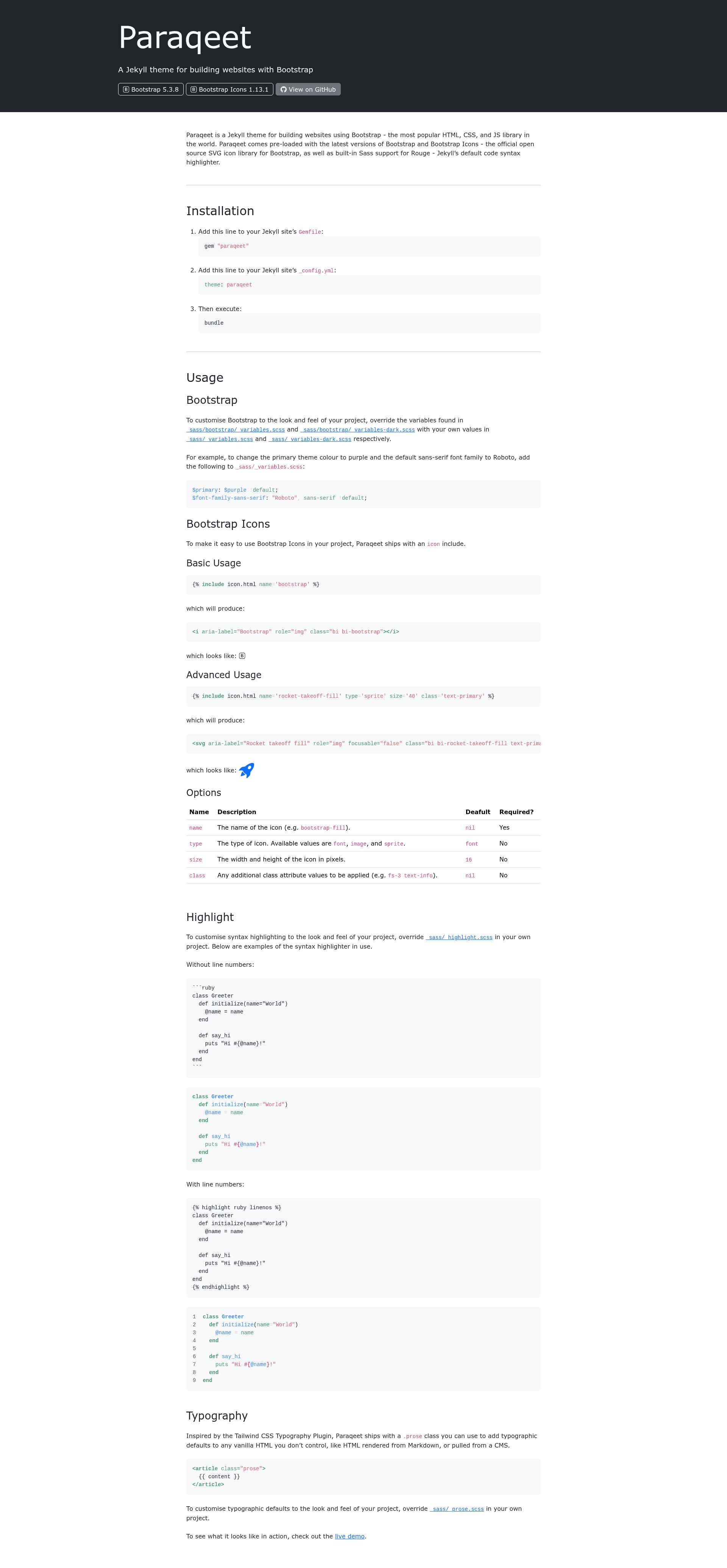 screenshot of Paraqeet on template0.com