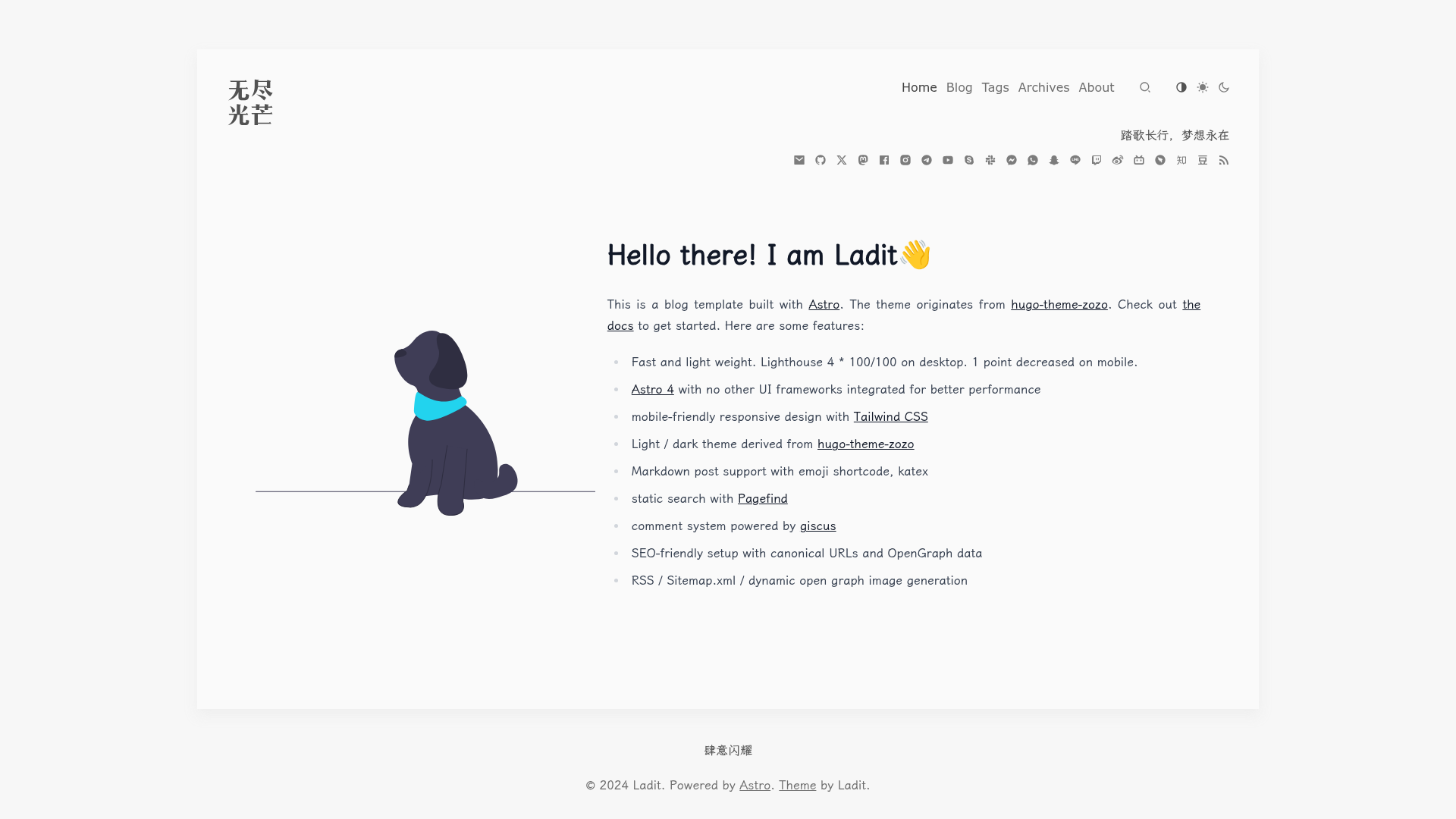 screenshot of Astro Blog Zozo on template0.com