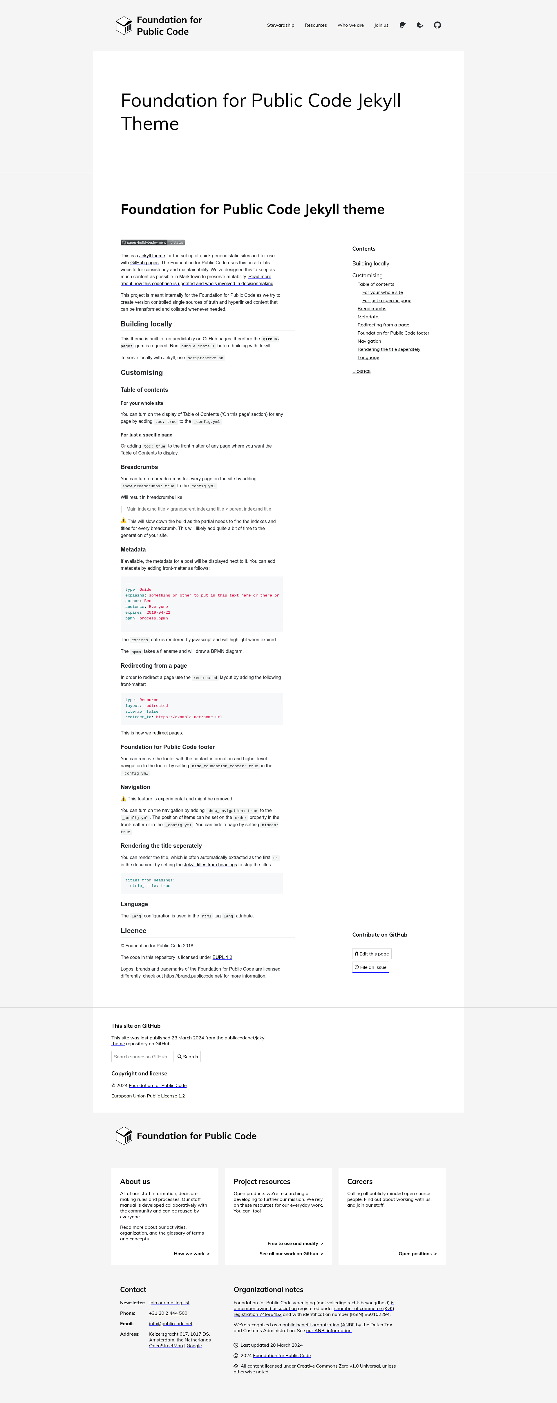 screenshot of Foundation for Public Code Jekyll theme on template0.com