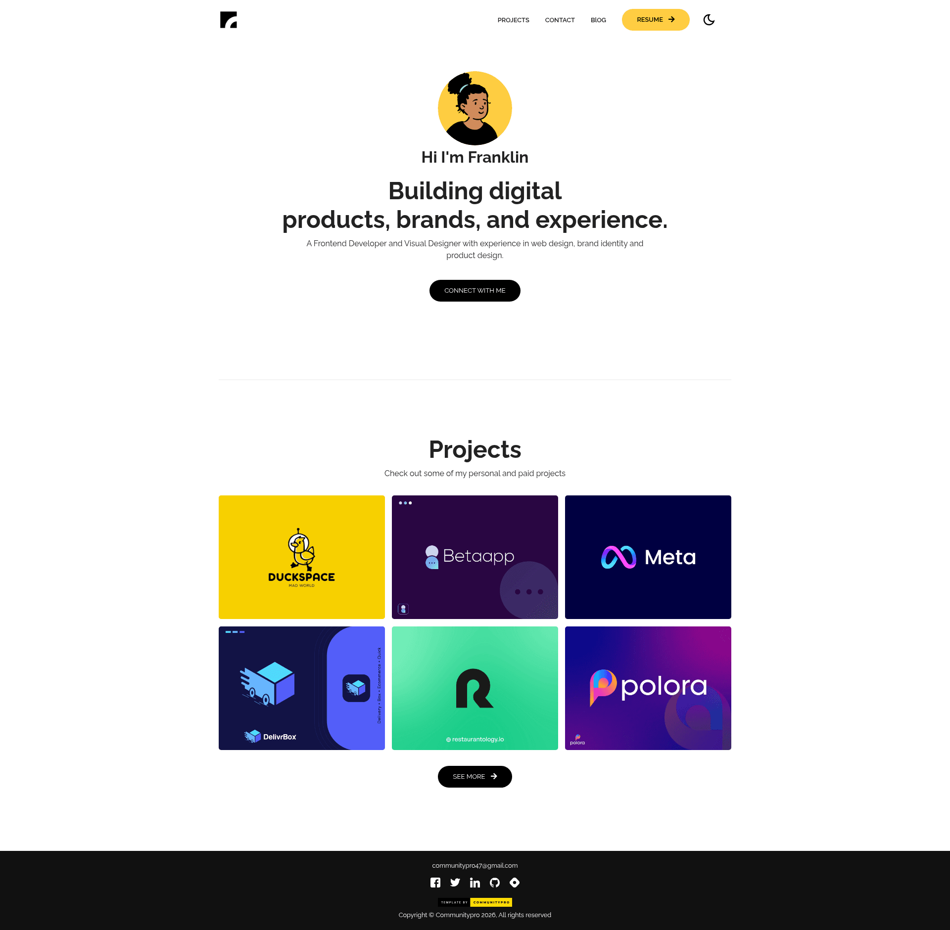screenshot of Portfolio Template - HTML on template0.com