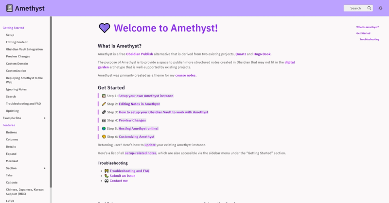 Image for Amethyst(documentation hugo template) on template0.com