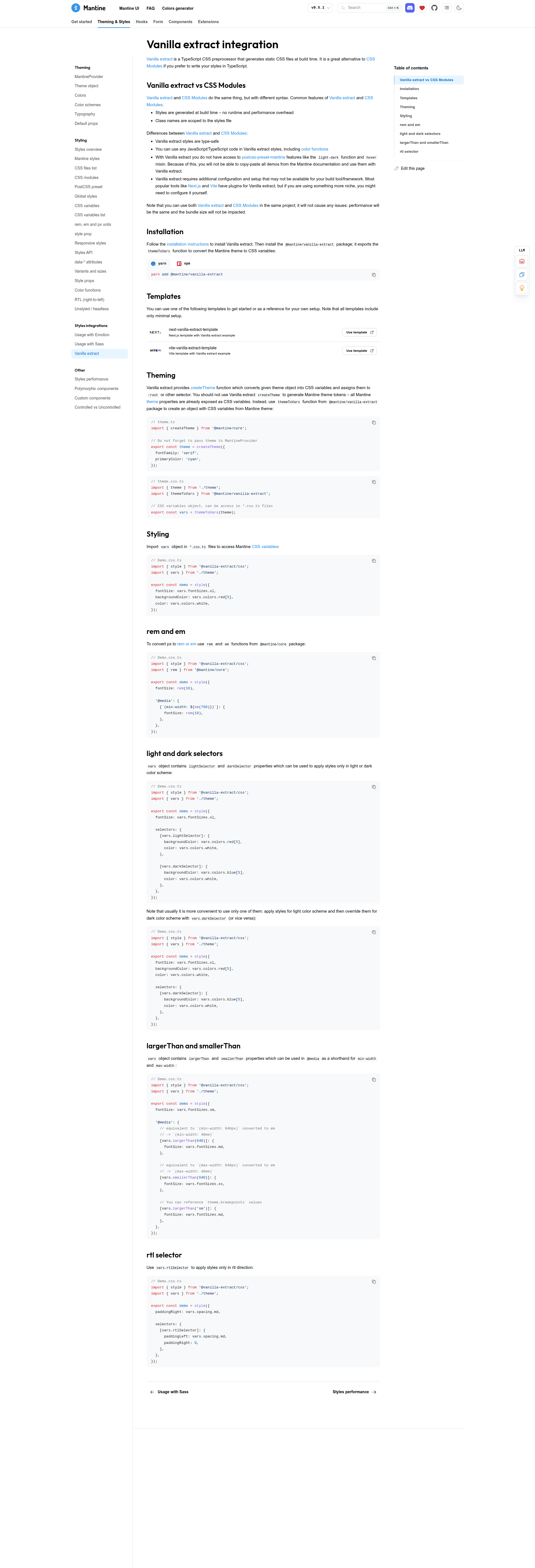 screenshot of Mantine + Next + Vanilla Extract Template on template0.com