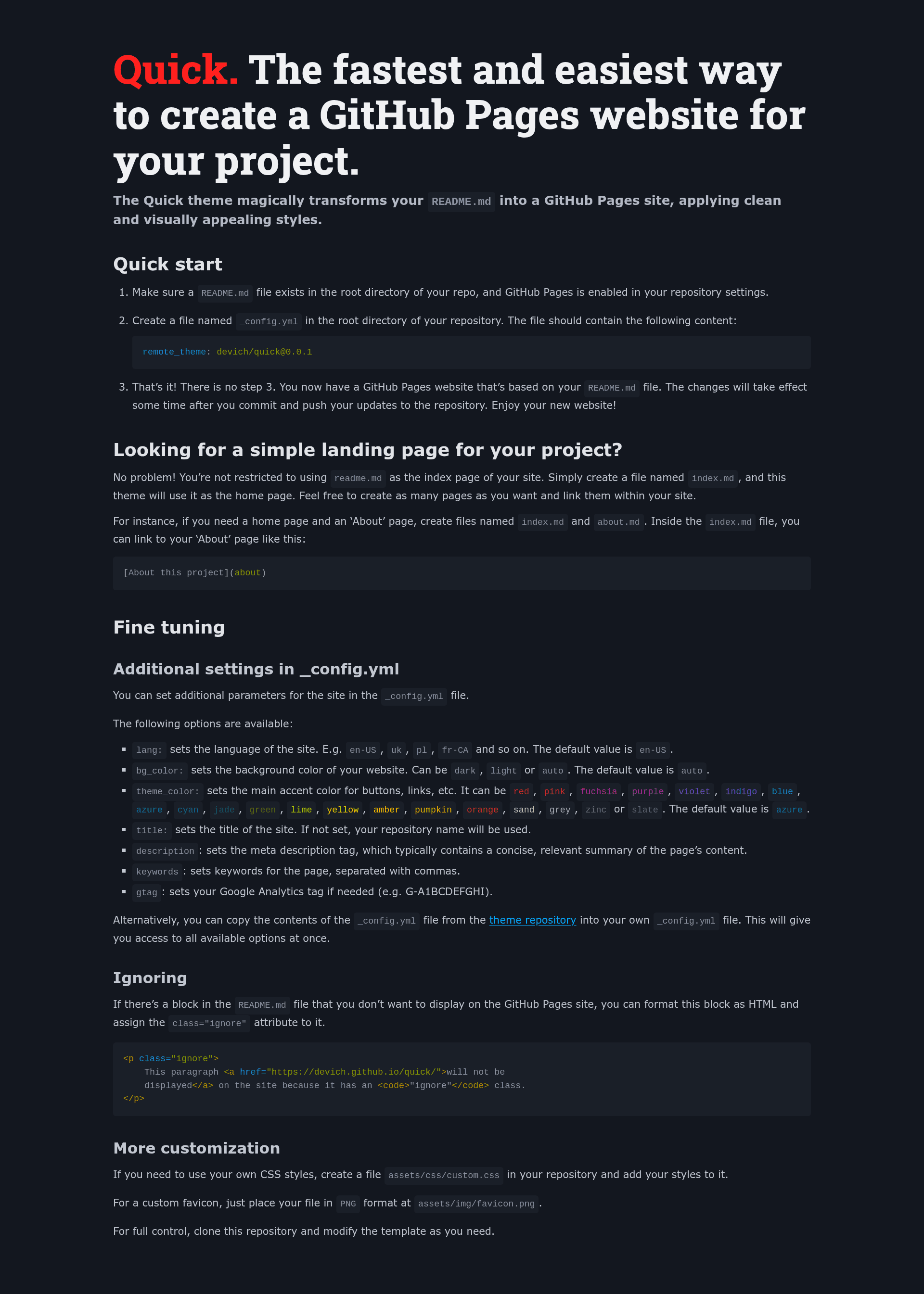 screenshot of Quick on template0.com