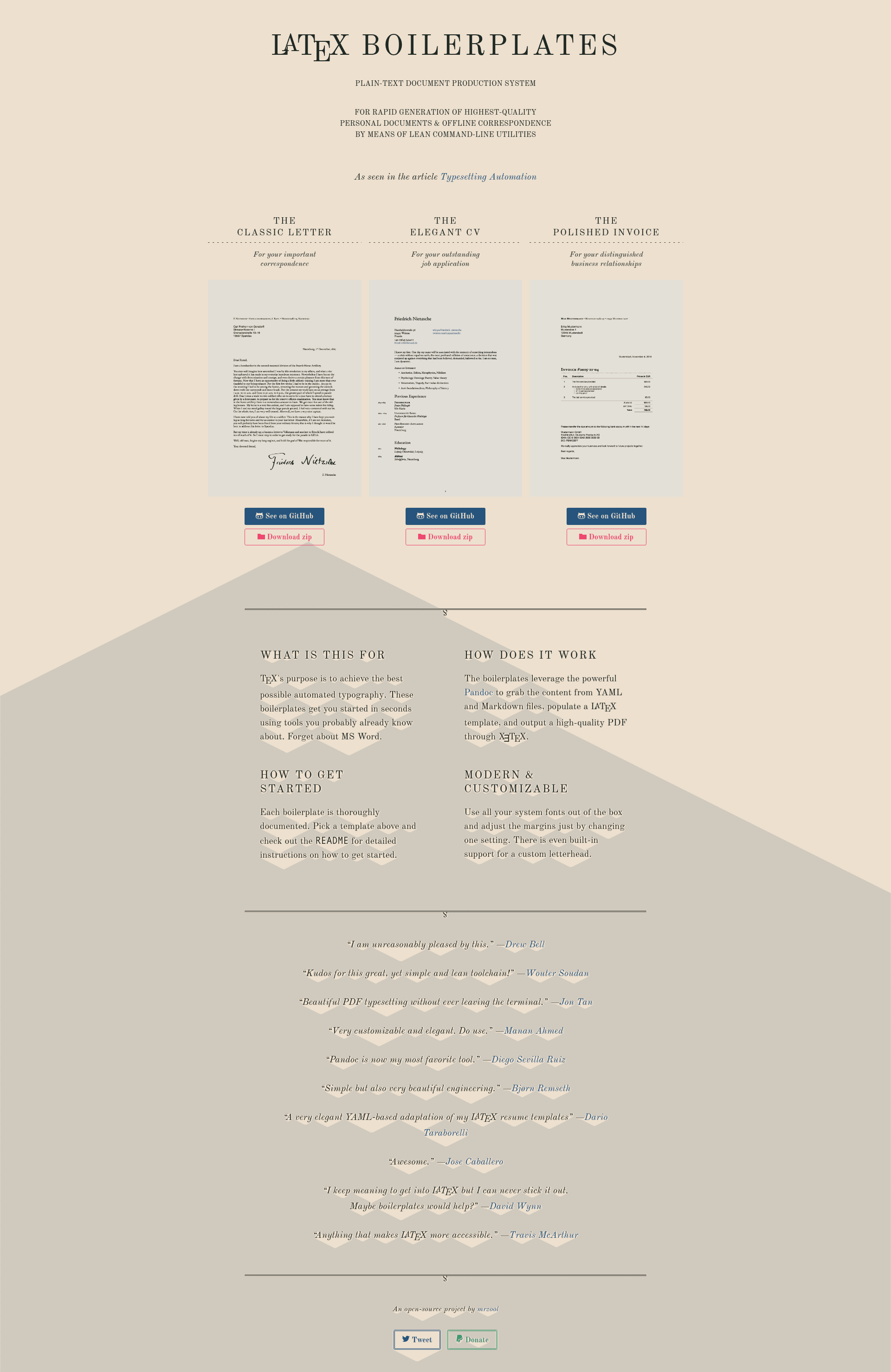 screenshot of CV Boilerplate on template0.com