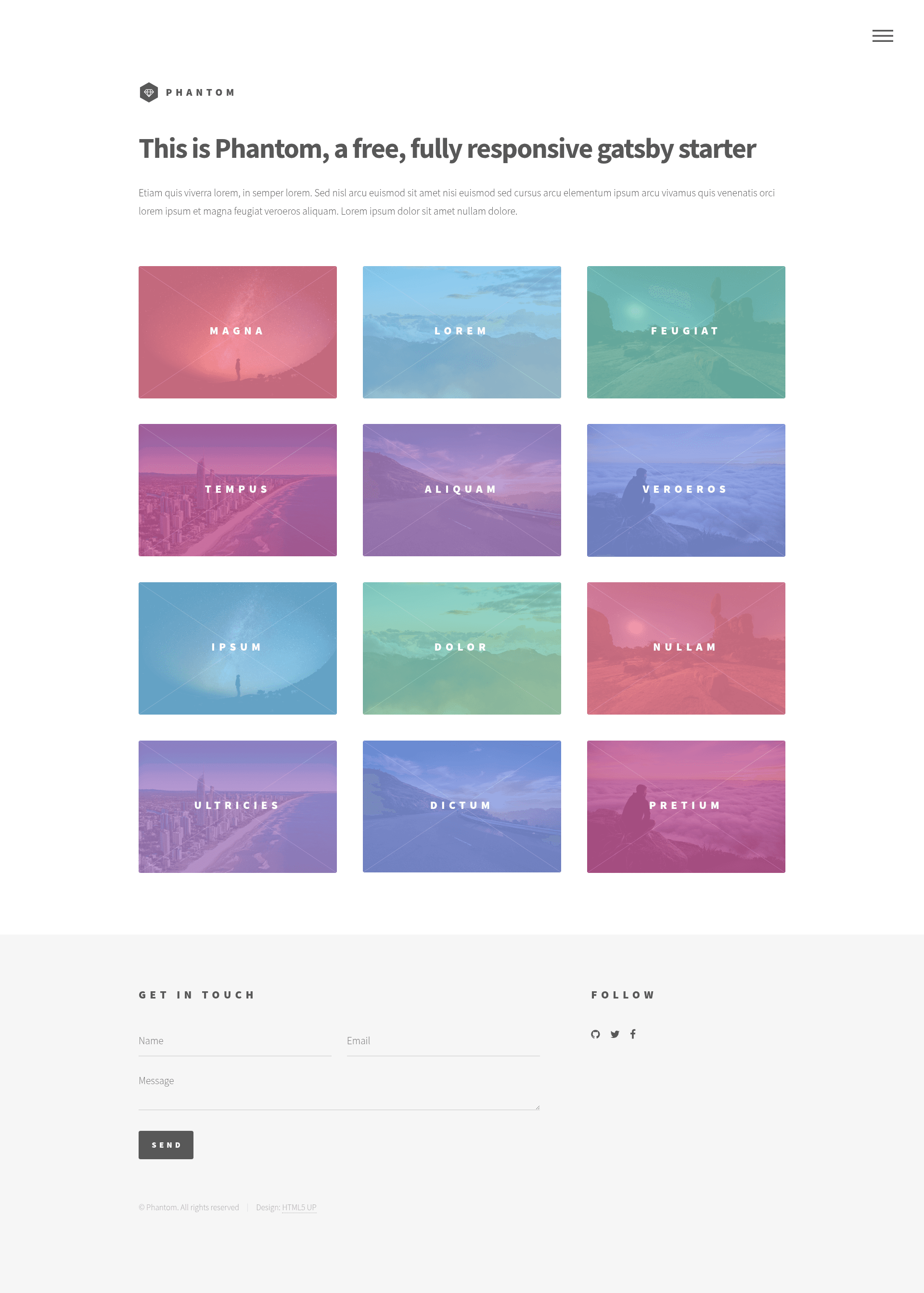 screenshot of Gatsby Starter Phantom on template0.com