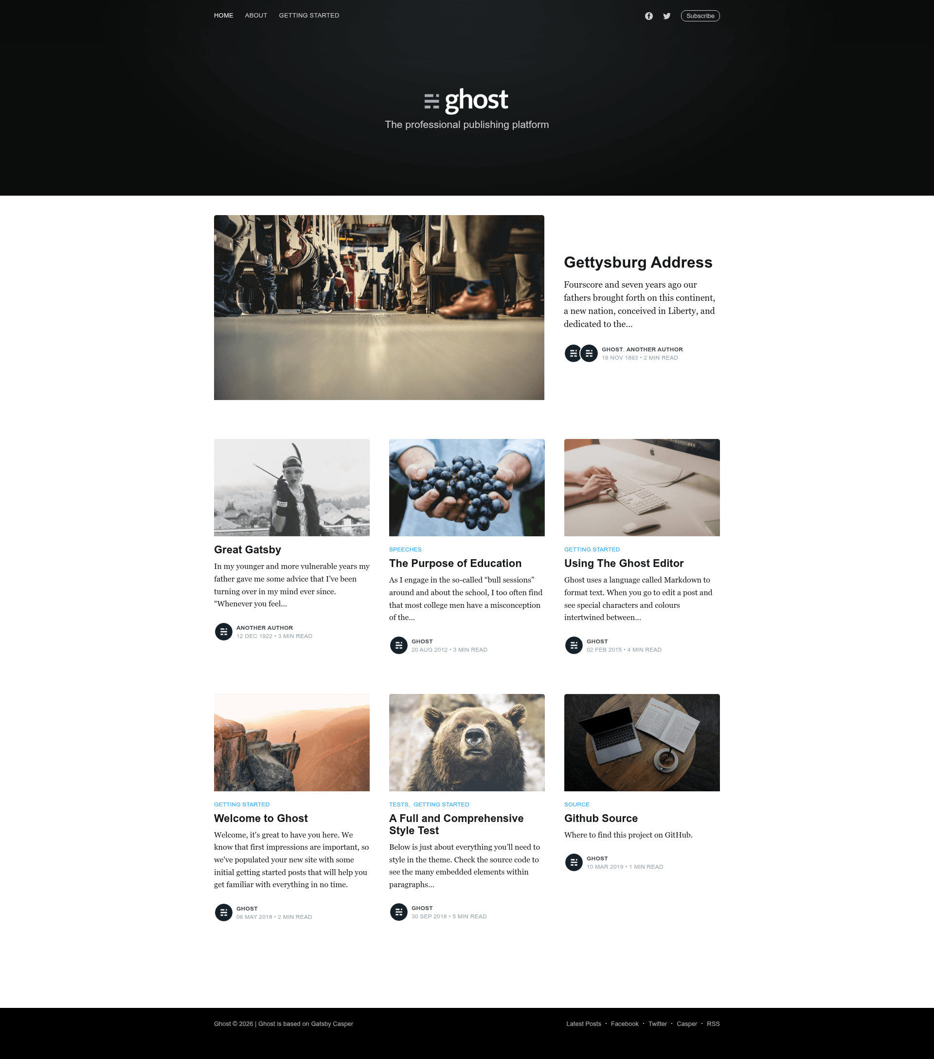 screenshot of Gatsby Casper on template0.com