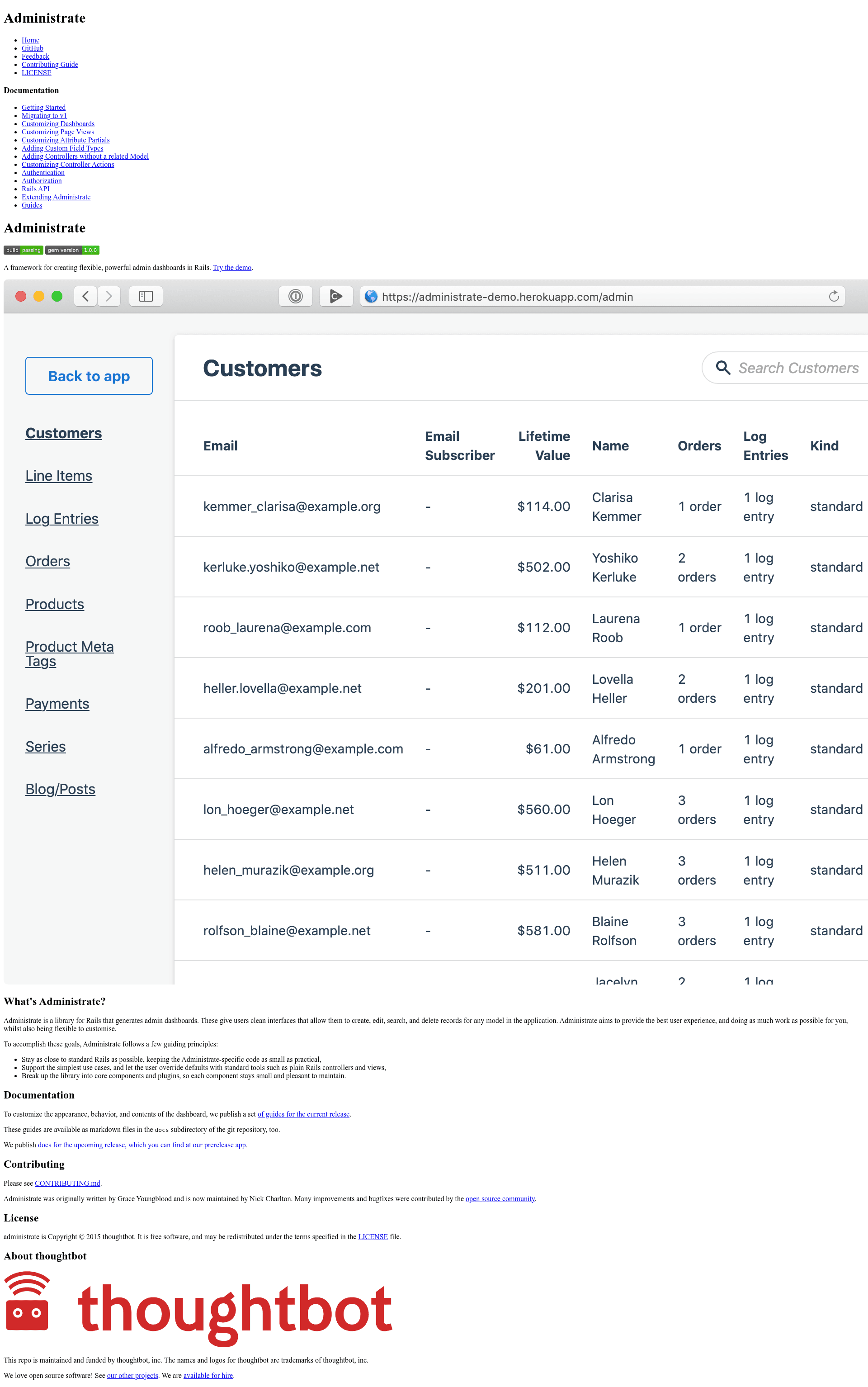 screenshot of Administrate on template0.com