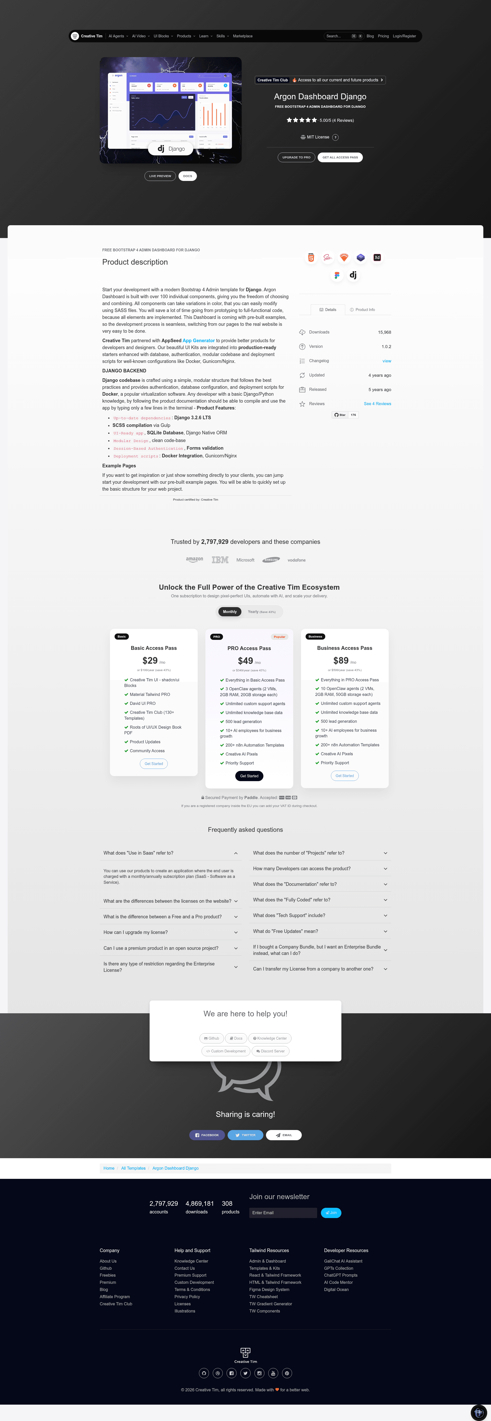 screenshot of Argon Dashboard Django on template0.com