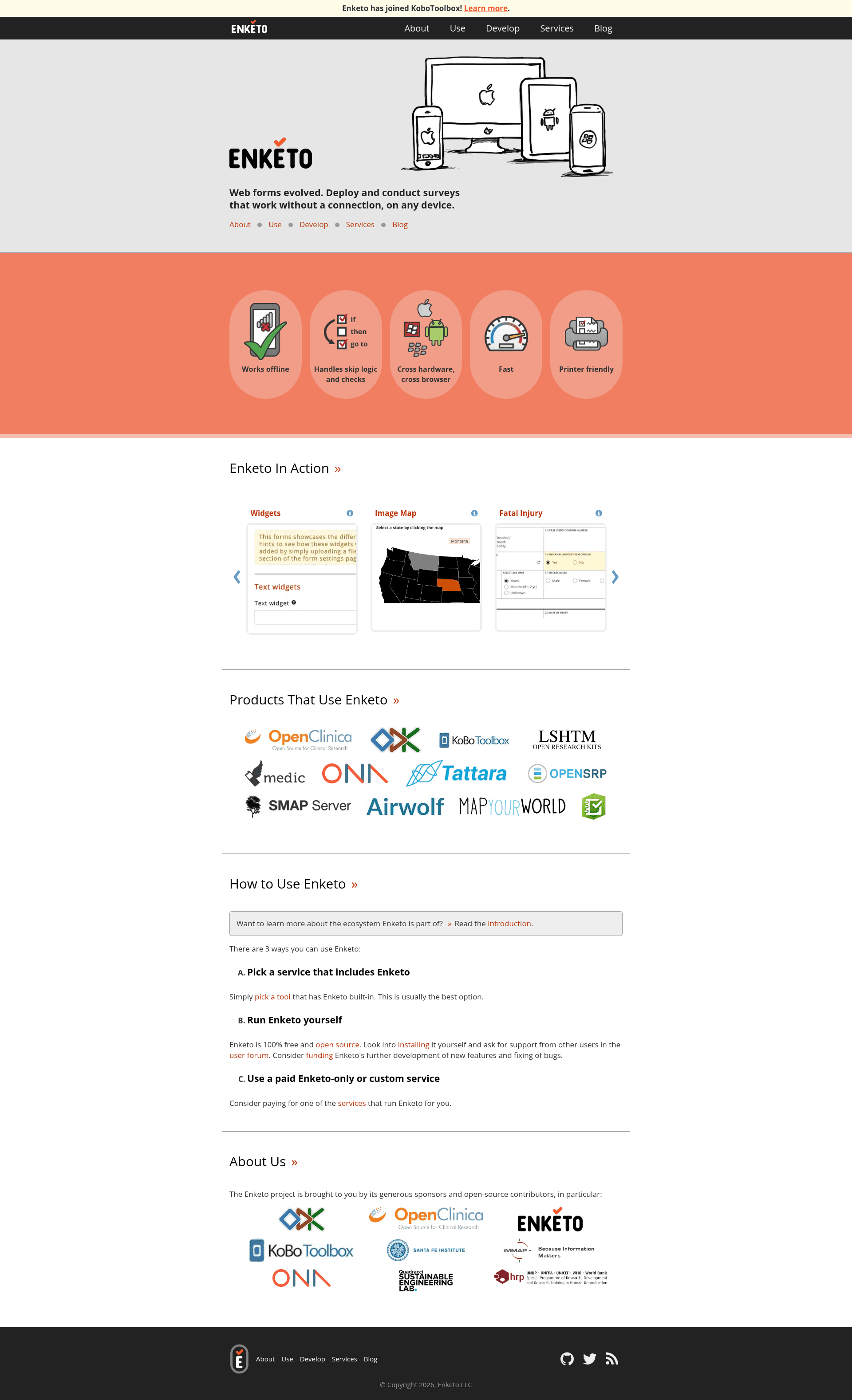 screenshot of Enketo Express on template0.com