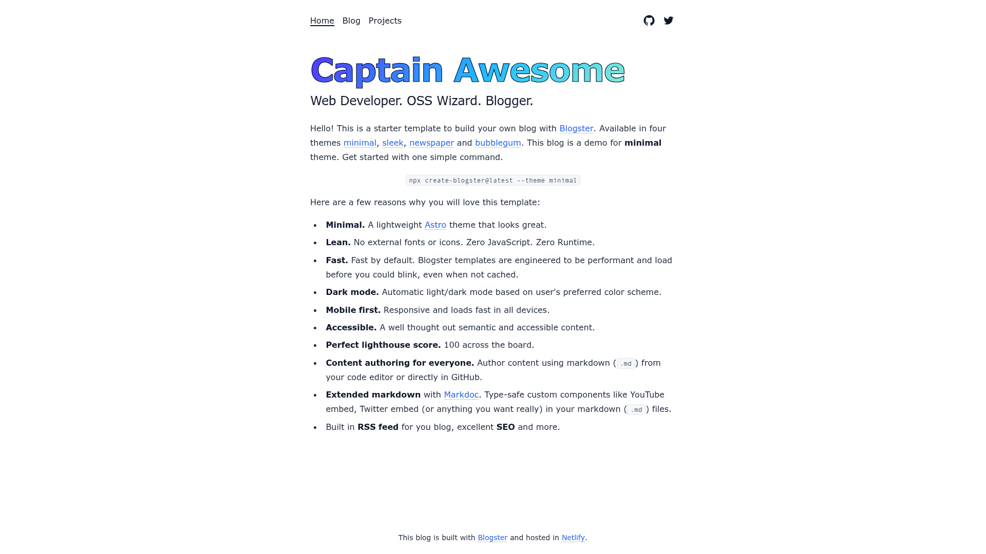 screenshot of Blogster on template0.com