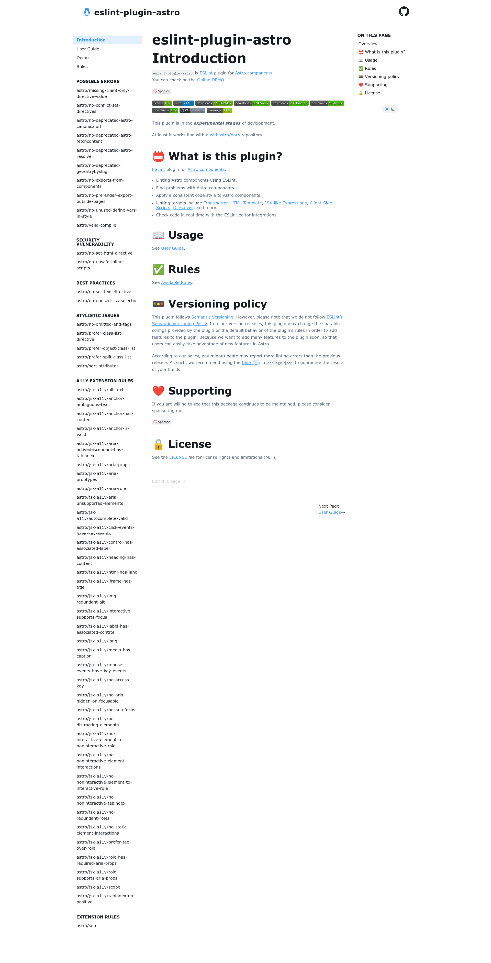 screenshot of eslint-plugin-astro on template0.com