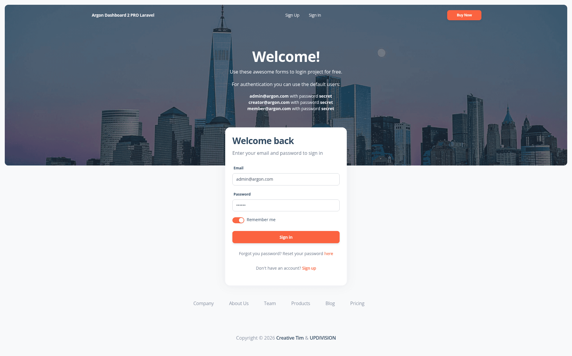 screenshot of Argon Dashboard 2 PRO Laravel on template0.com