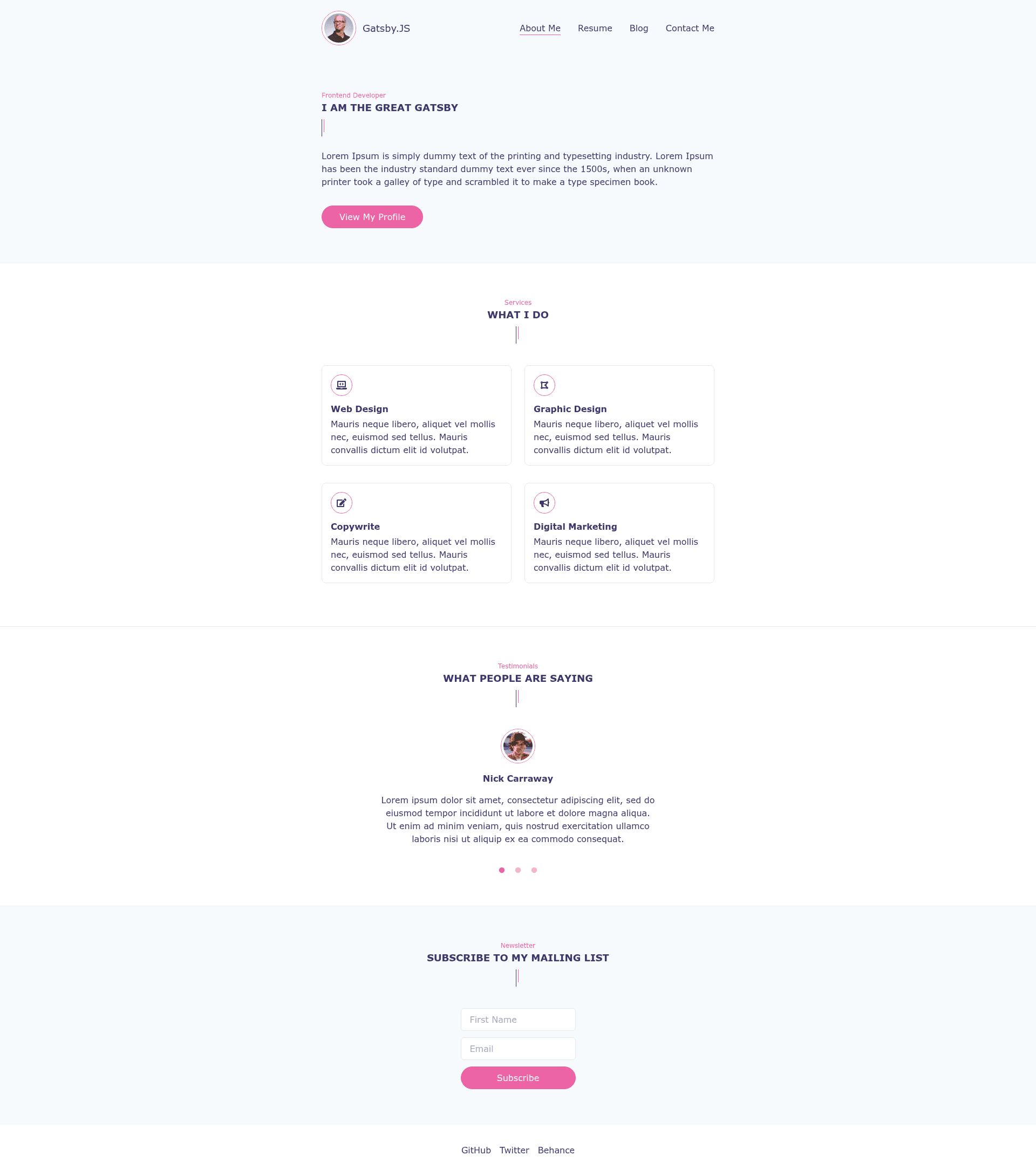 screenshot of Gatsby Markdown Personal Website on template0.com