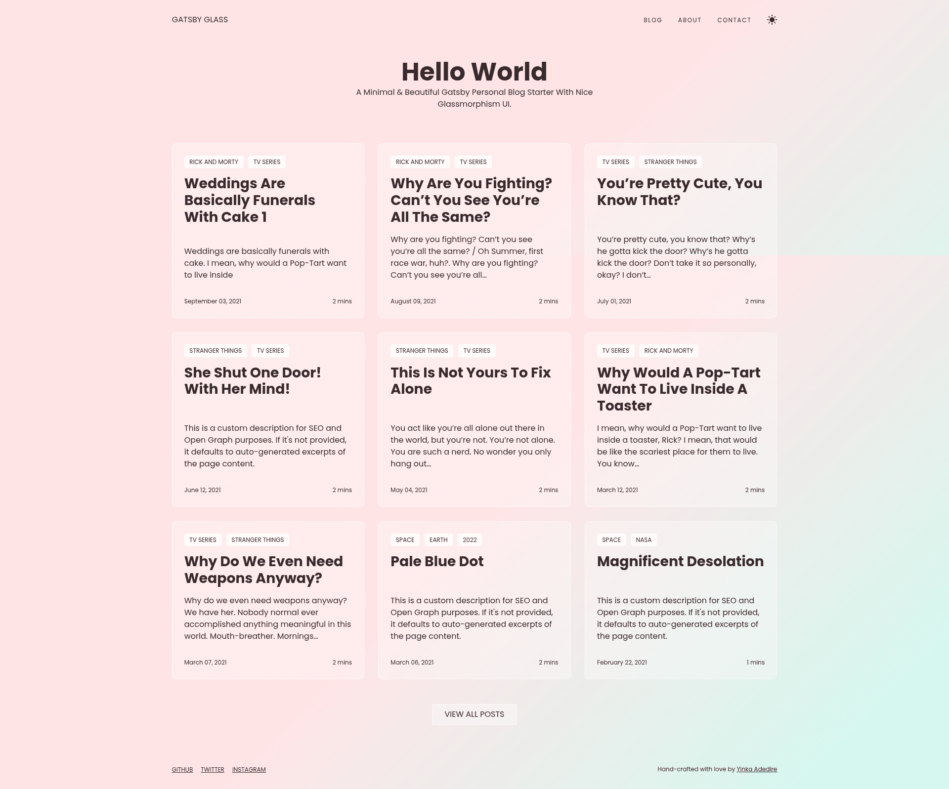 screenshot of Gatsby Starter Glass on template0.com